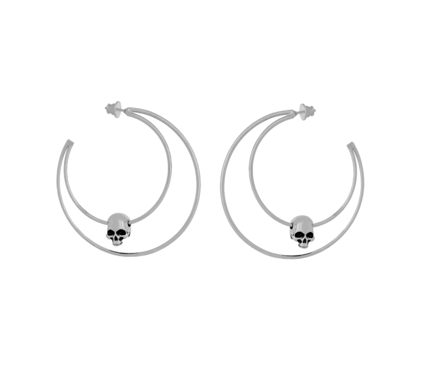 BRINCO ARGOLA MEIA LUA SKULL - PRATEADO