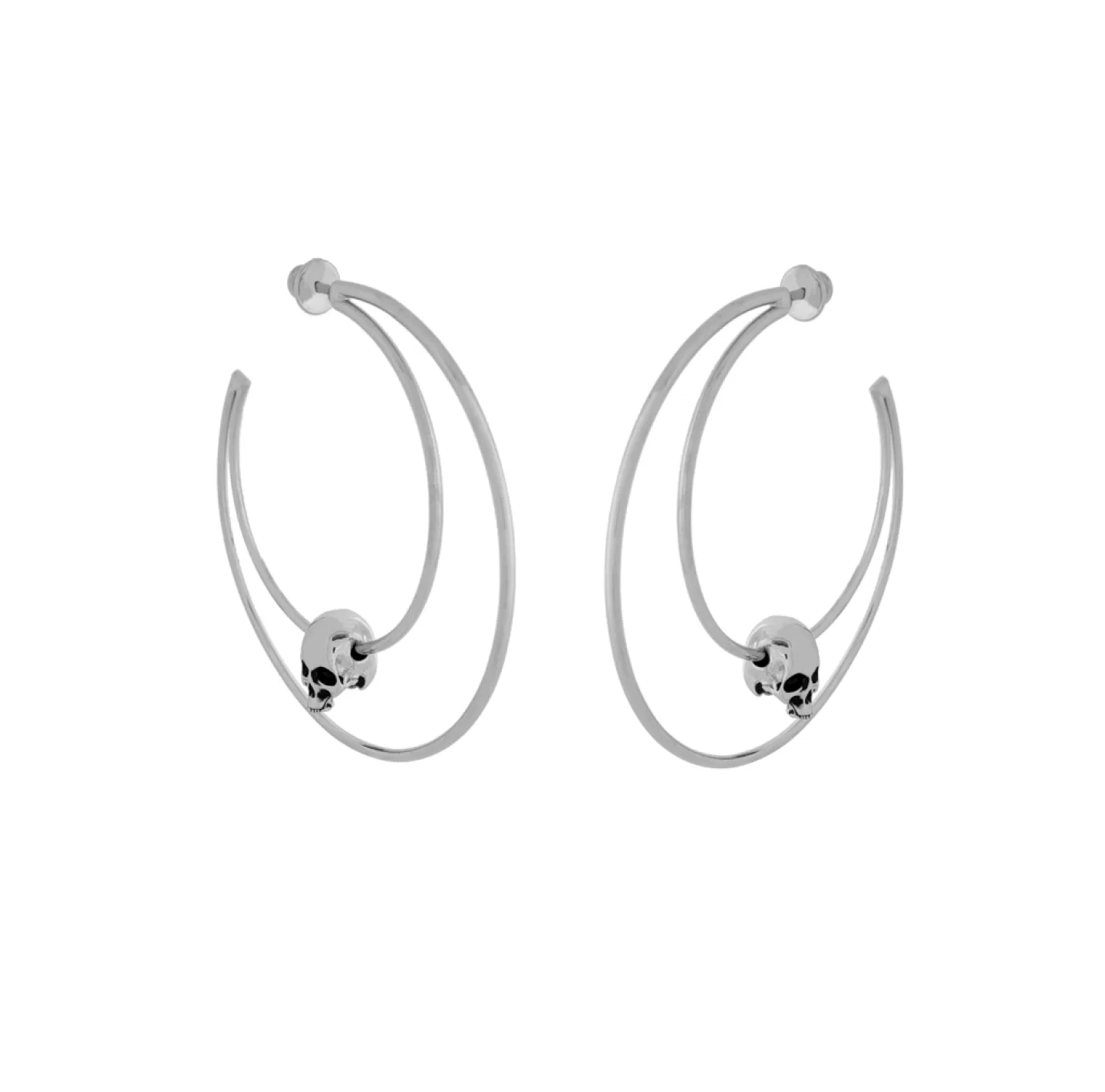 BRINCO ARGOLA MEIA LUA SKULL - PRATEADO