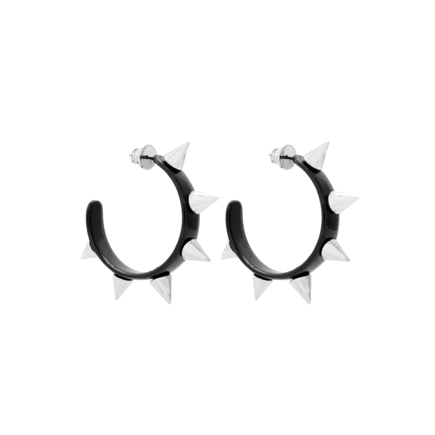 BRINCO ARGOLA DE SPIKES - 6CM - PRETO BRILHO