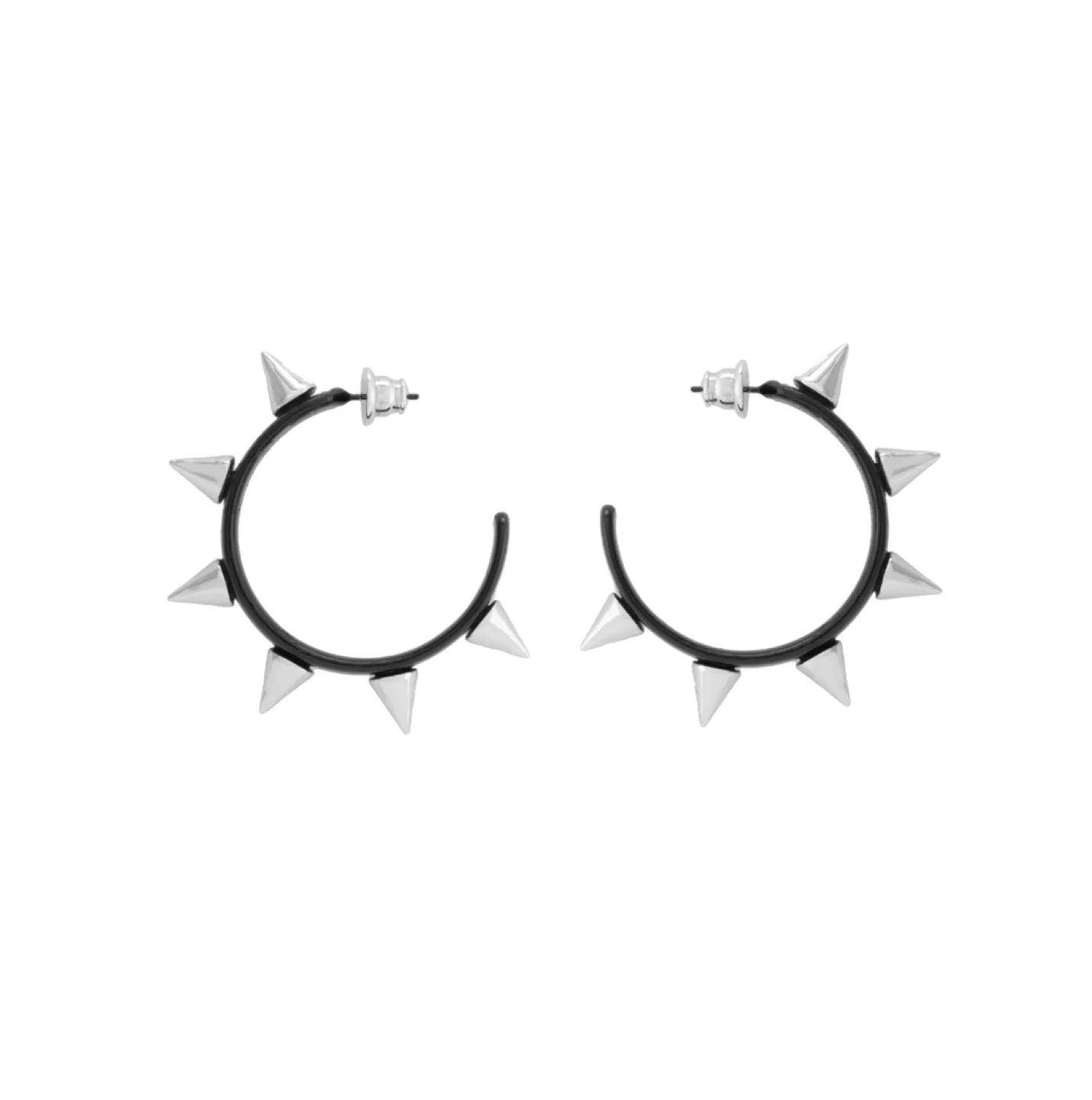 BRINCO ARGOLA DE SPIKES - 6CM - PRETO BRILHO