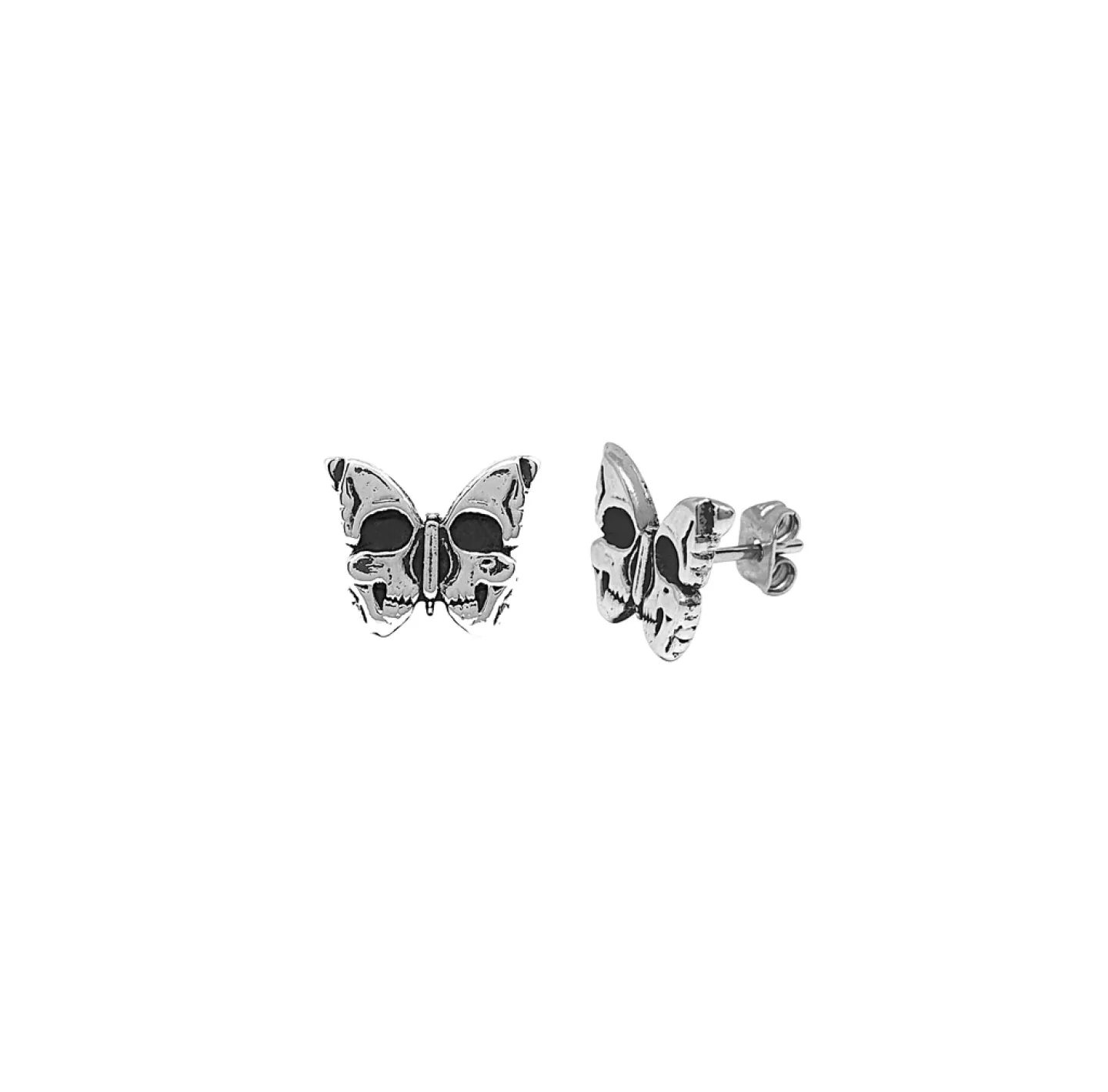 BRINCO SKULL BUTTERFLY STUD - PRATEADO