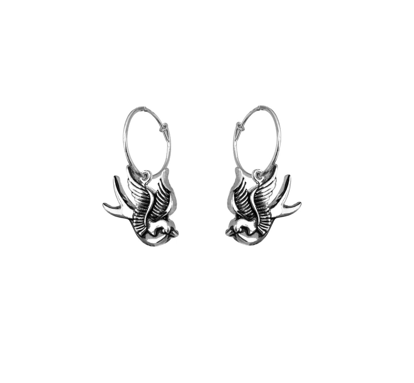 BRINCO ARGOLA 1,5 CM ANDORINHAS OLD SCHOOL - PRATEADO