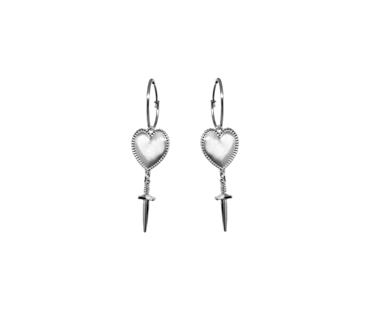 BRINCO ARGOLA 2,5CM HEART AND DAGGER - PRATEADO