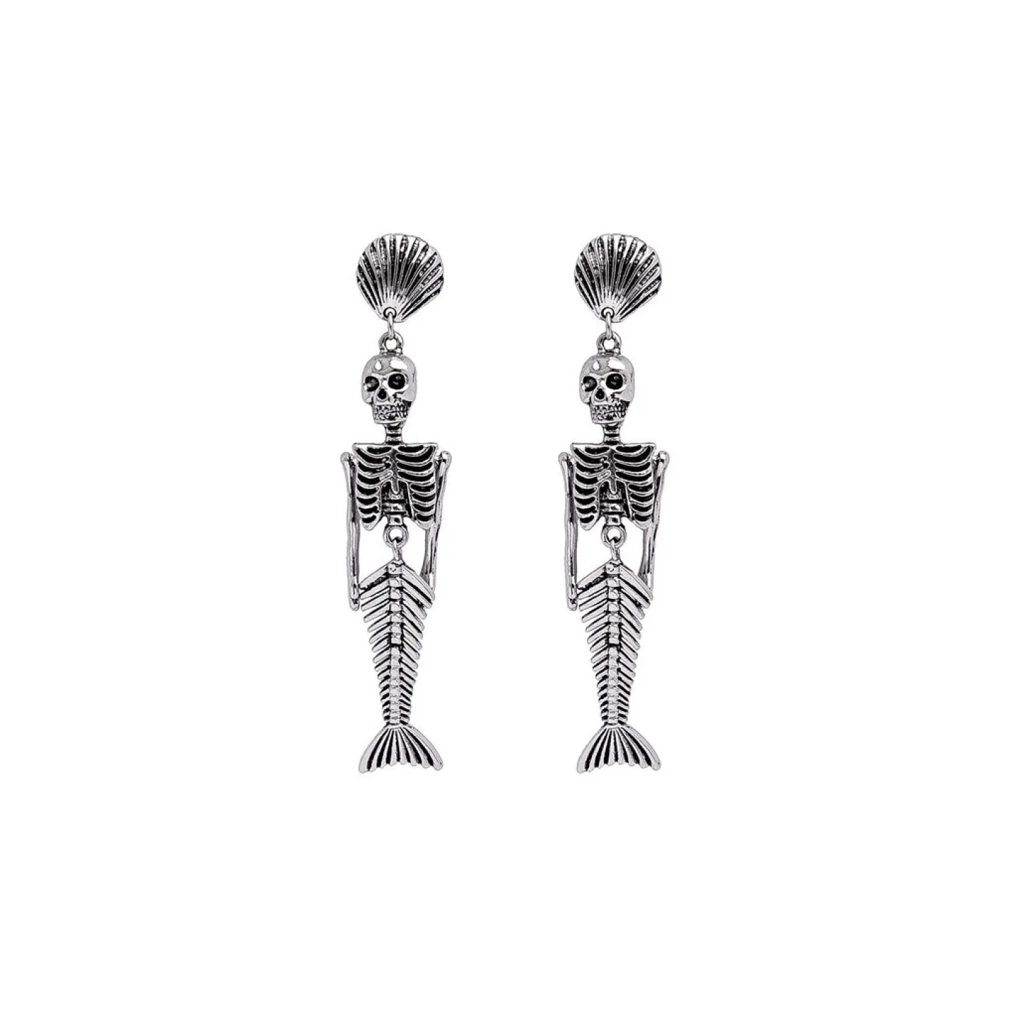 BRINCO SKULL MERMAID - PRATEADO