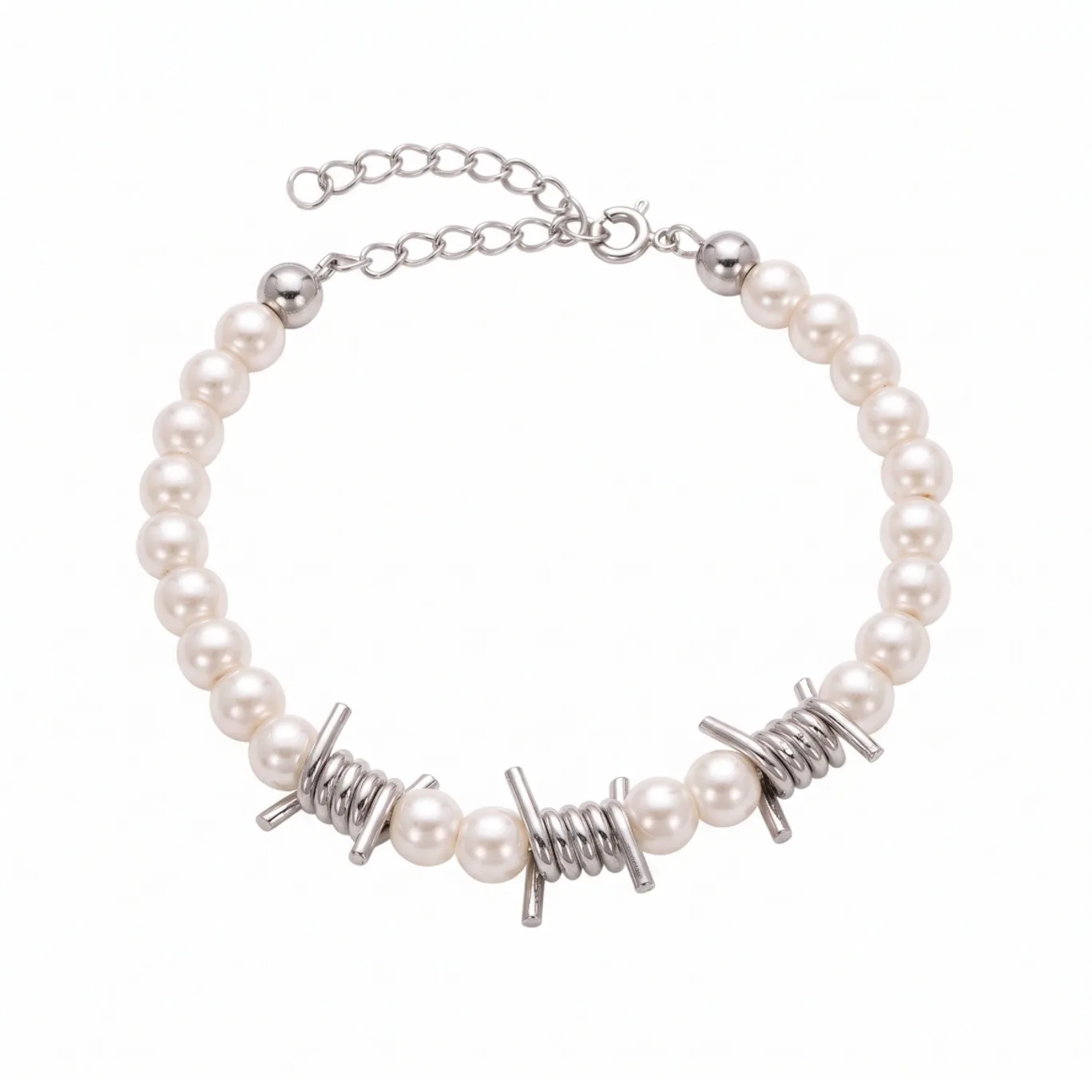 Pulseira Pérolas e Farpas com Fecho Prateado