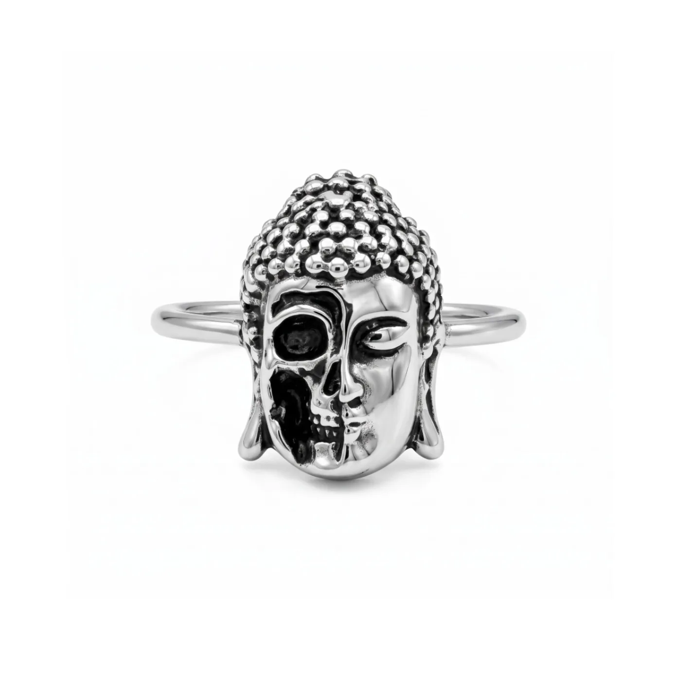 Anel Budha Skull Prateado