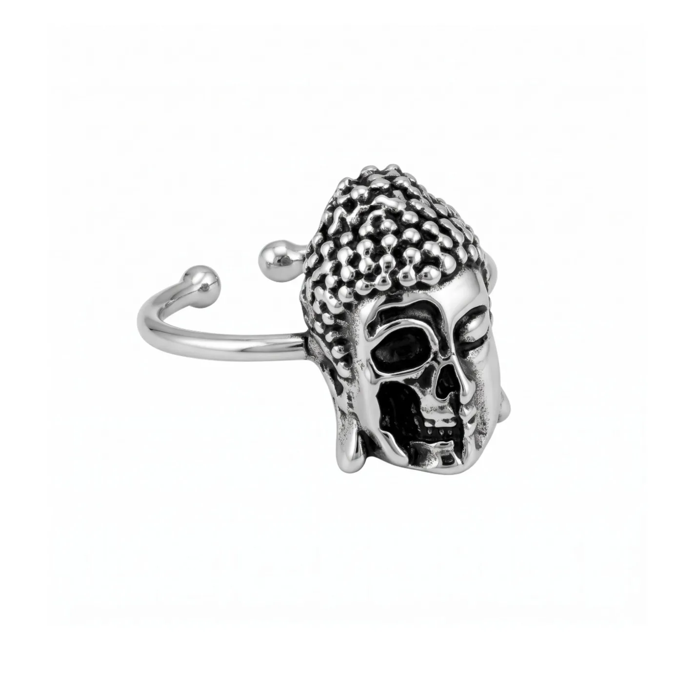 Anel Budha Skull Prateado
