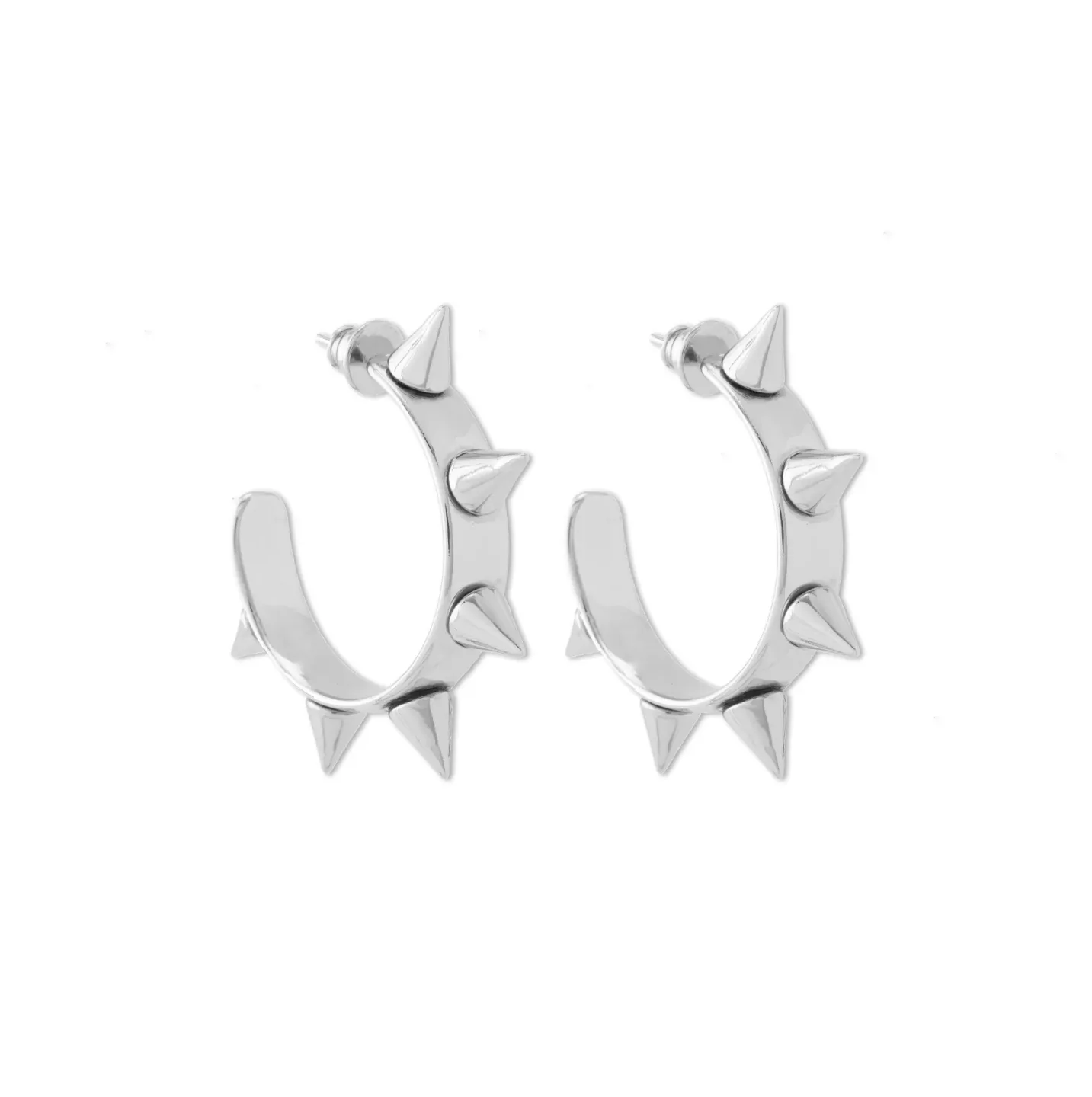 Brinco Argola De Spikes 6cm Prateado