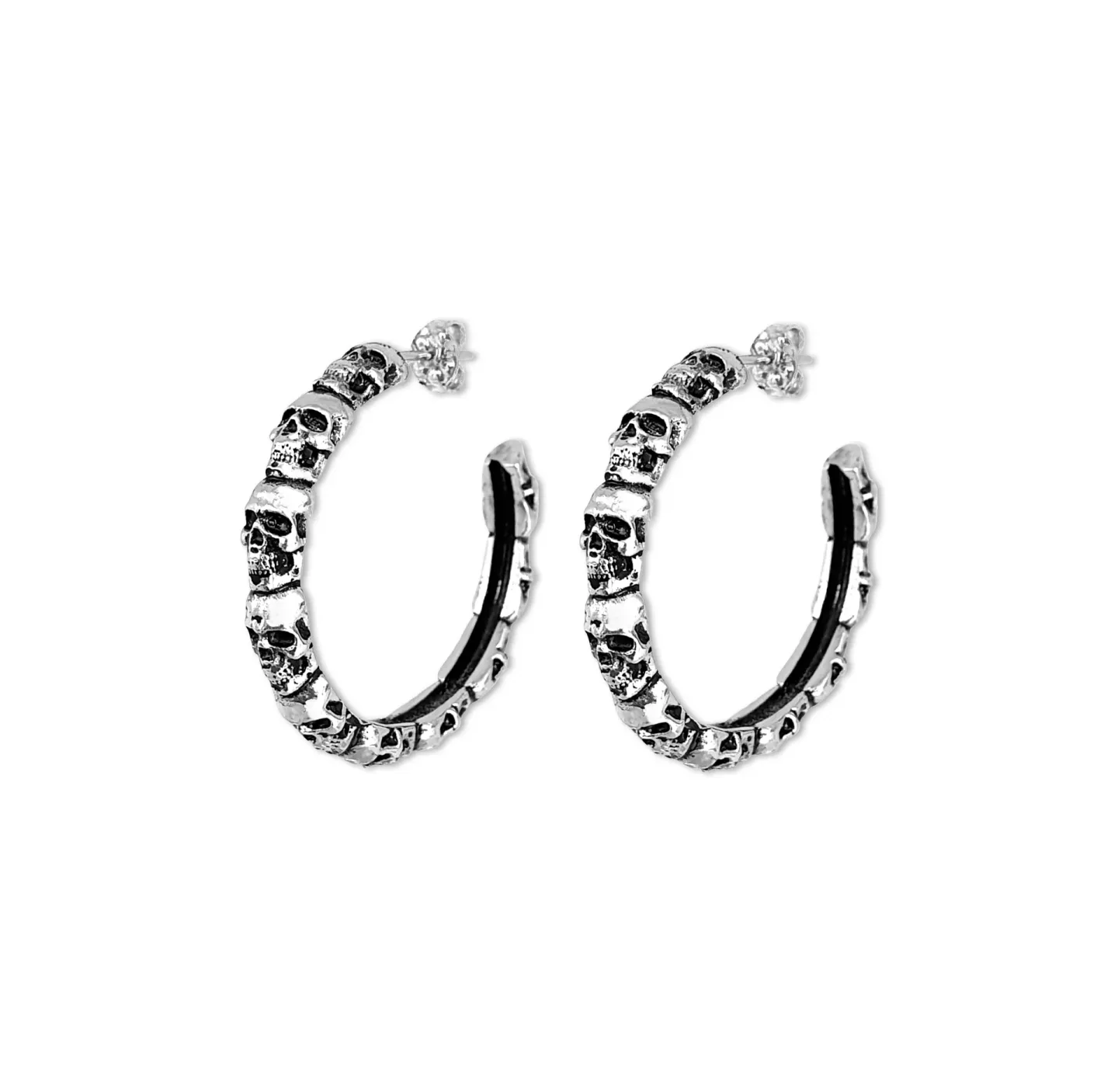 Brinco Skull Hoop 4cm Prateado
