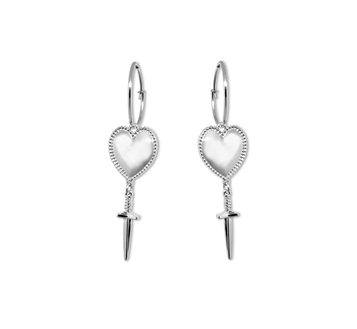 Brinco Argola Heart And Dagger Prateado