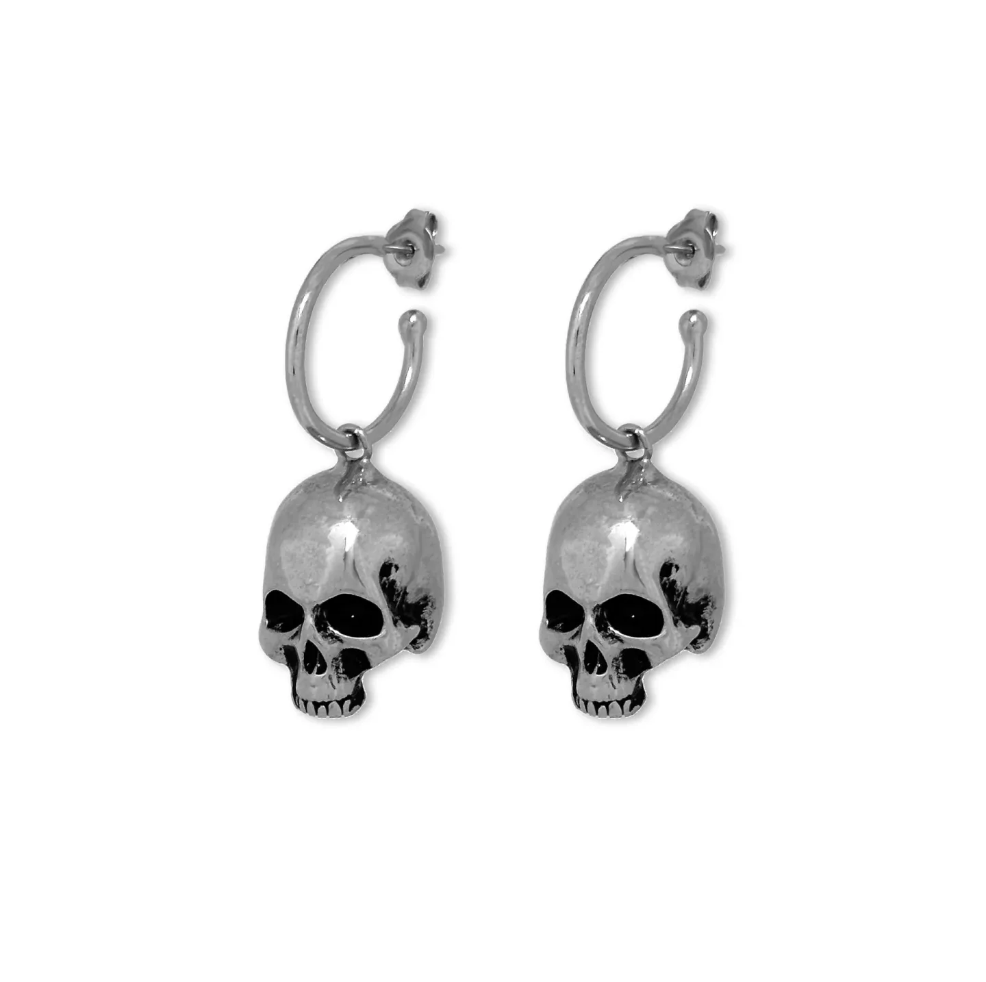 Brinco Argola Skull Prateado