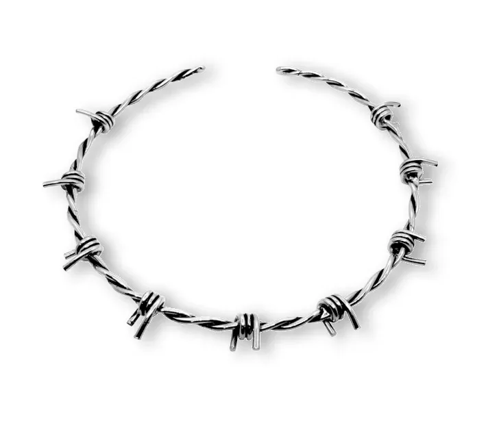 Gargantilha Arame Farpado 4mm Prateado