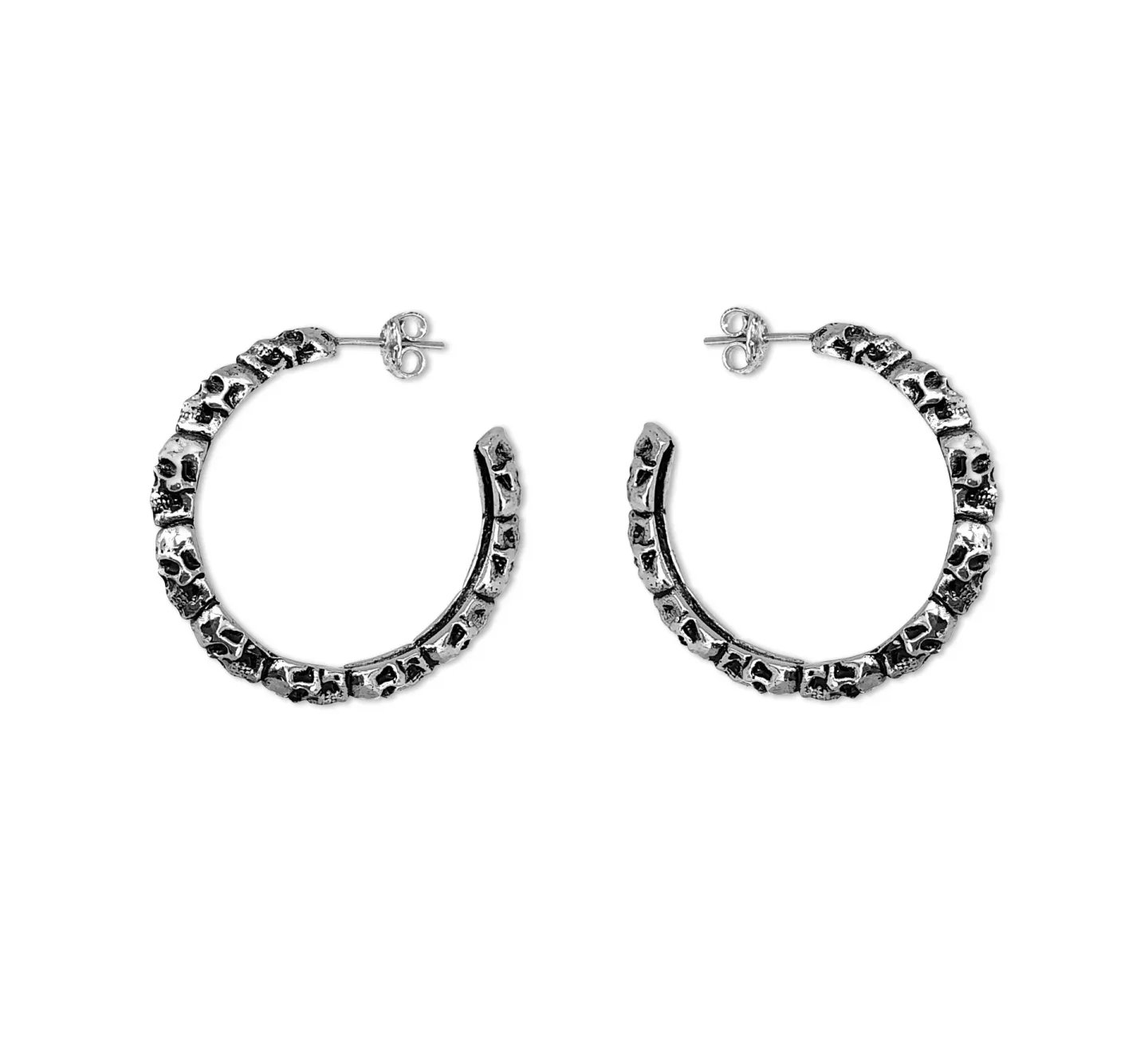Brinco Skull Hoop 4cm Prateado