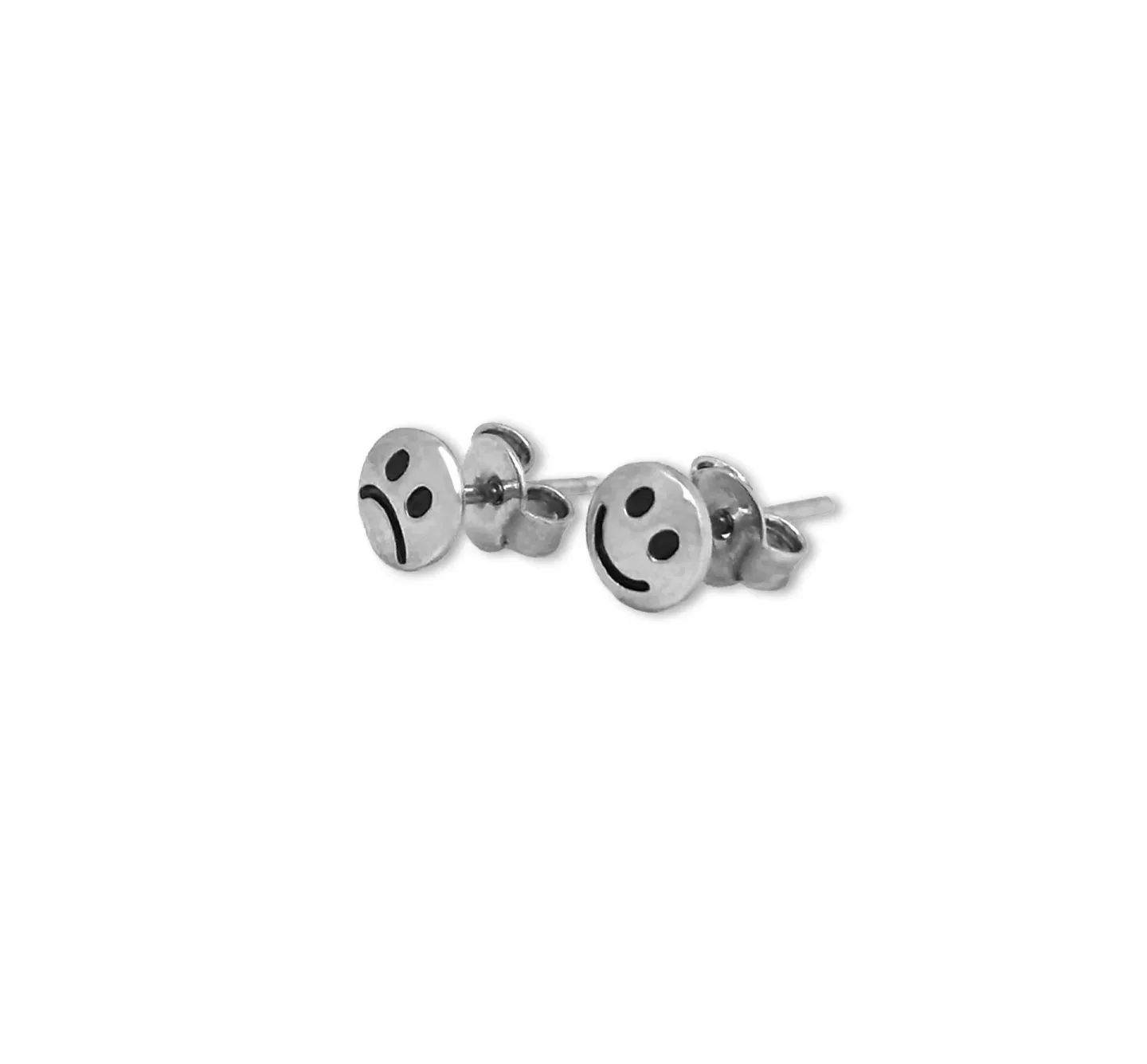 Brinco Stud Happy / Sad Smile Prateado