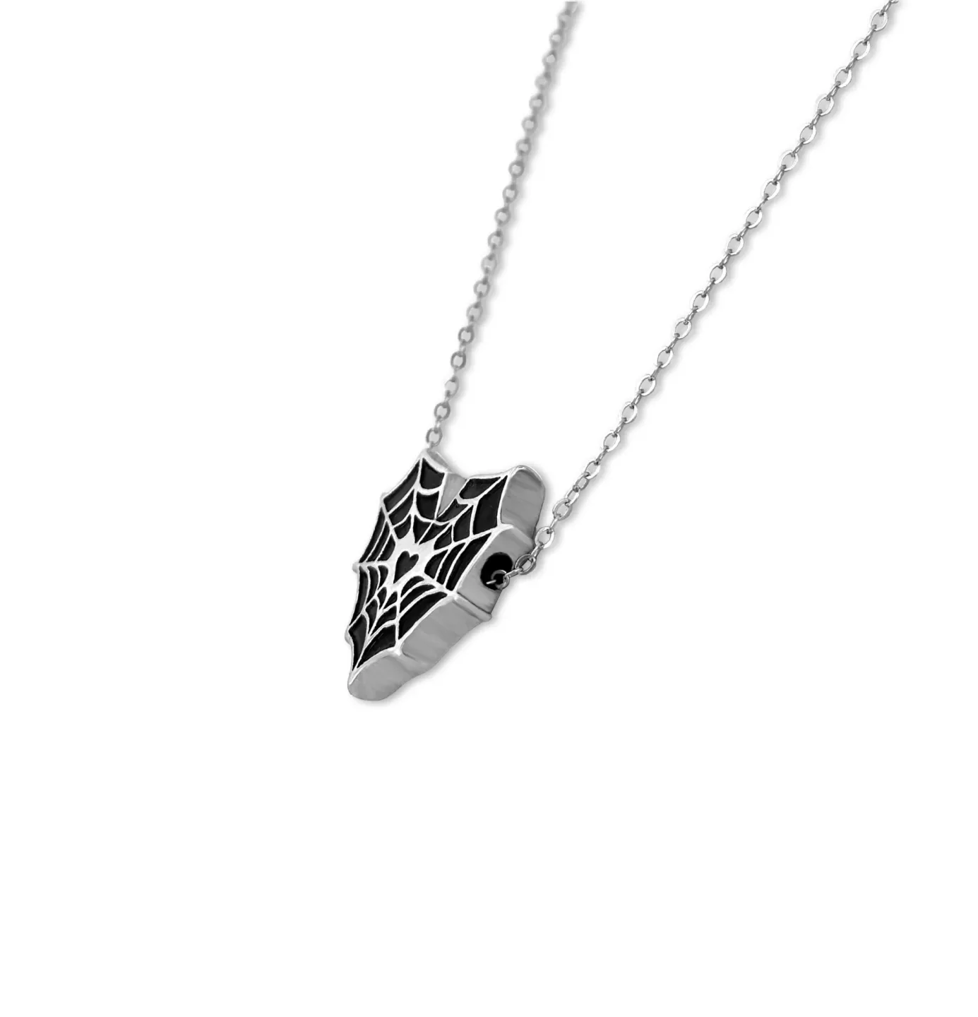 Colar Spider Web Heart Prateado