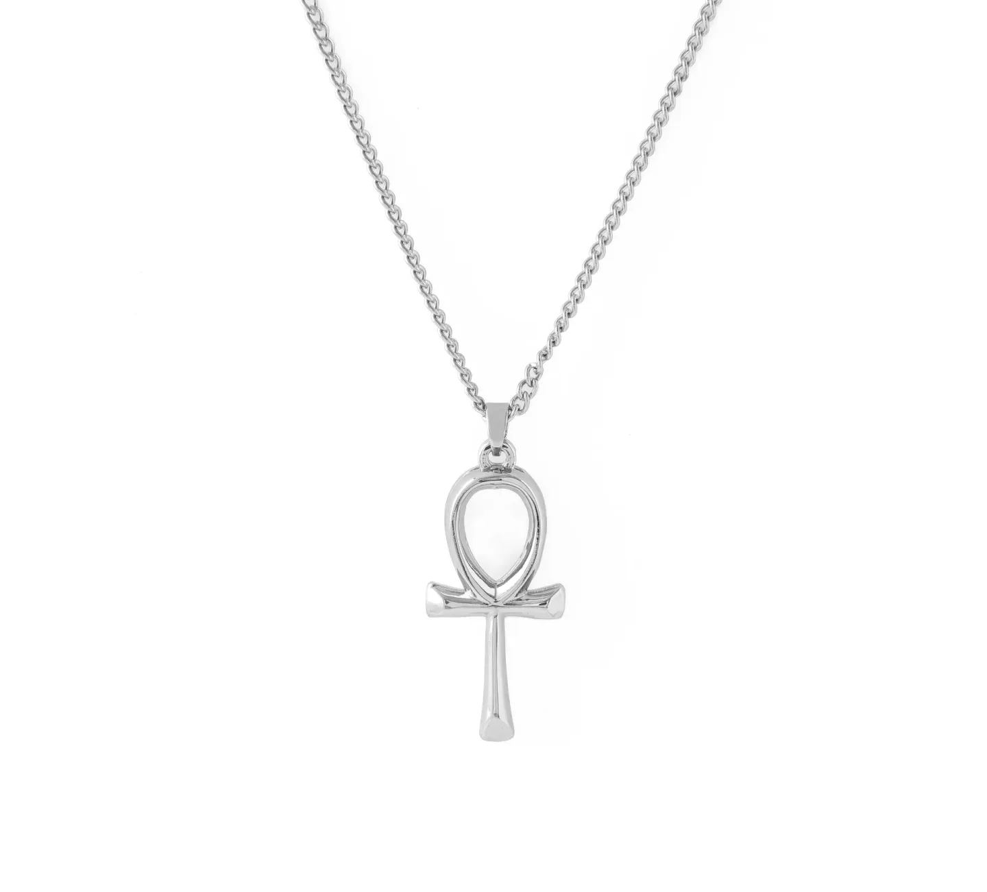 Colar Cruz Ankh Prateado