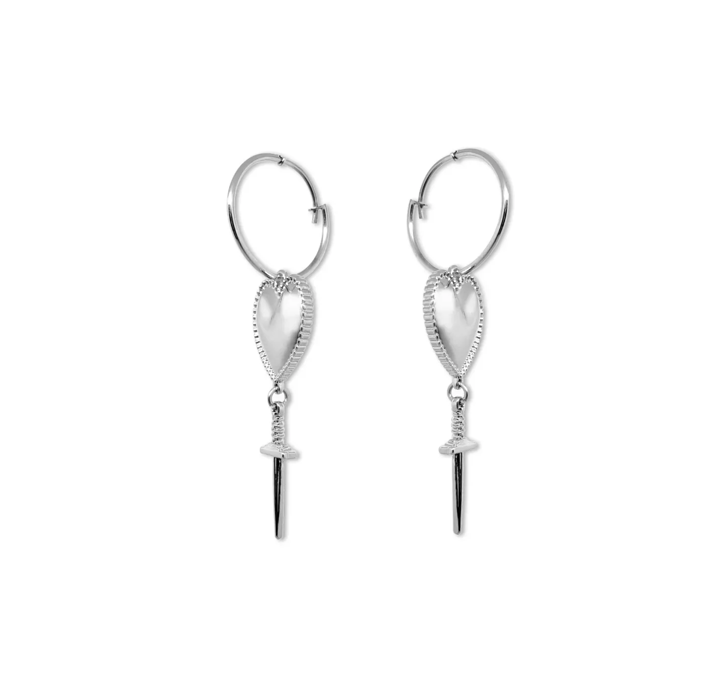 Brinco Argola Heart And Dagger Prateado