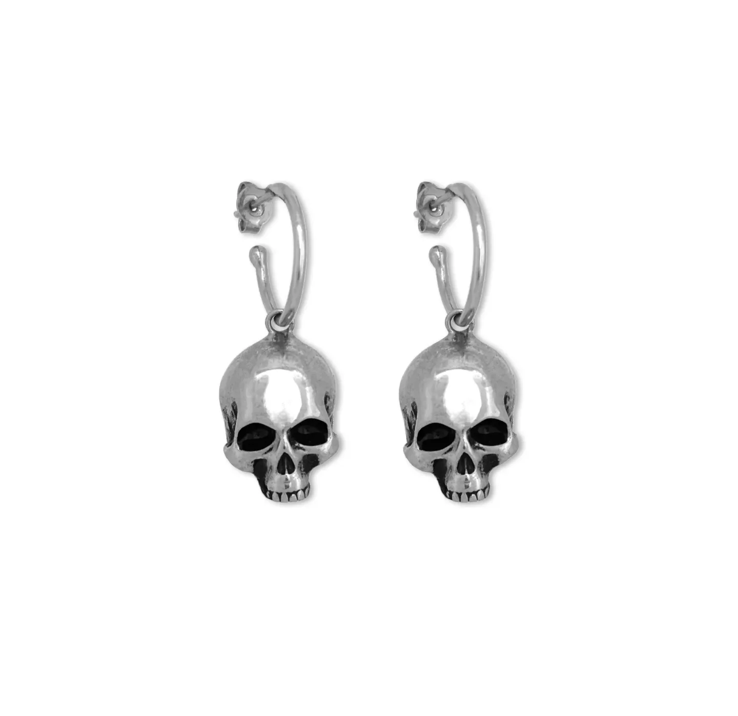 Brinco Argola Skull Prateado