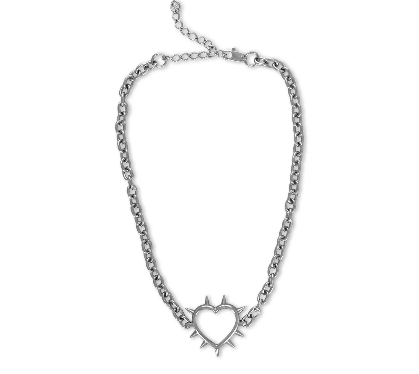 Colar / Choker Coração de Spikes Prateado