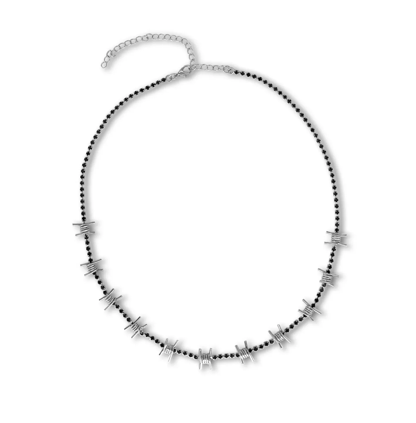 Colar Farpas Com Strass Preto Prateado