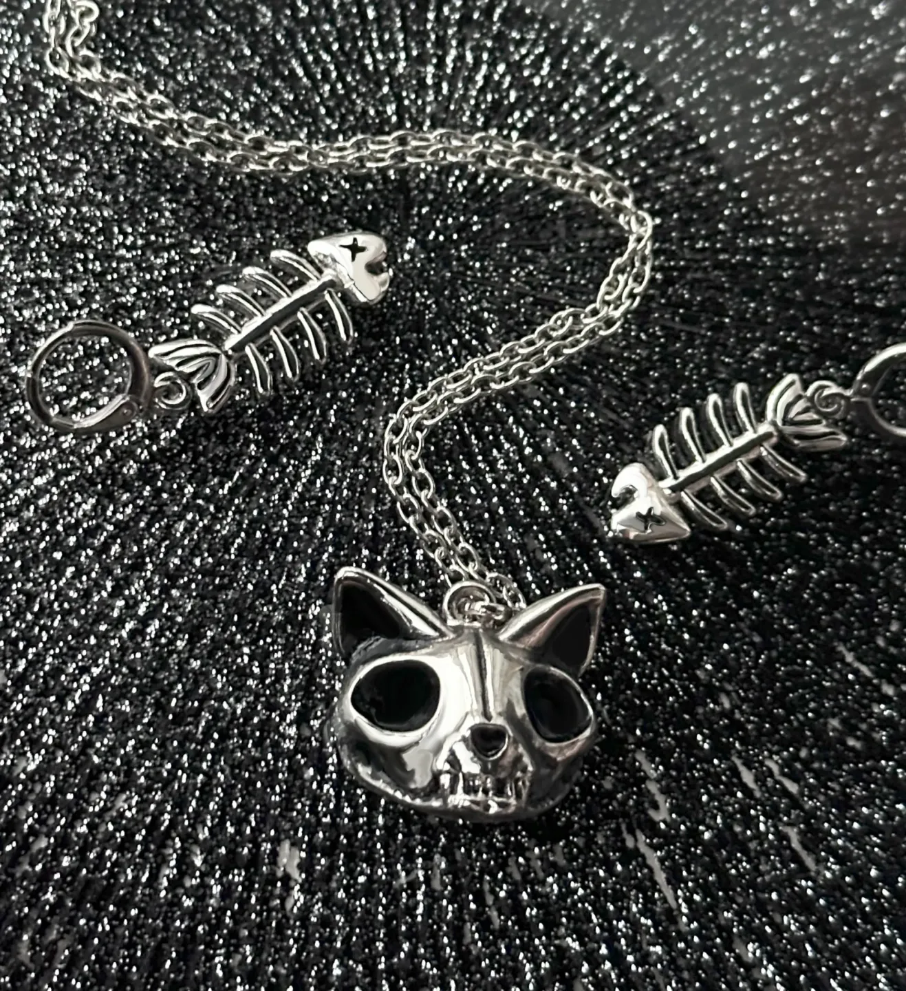 Colar Cat Skull Prateado