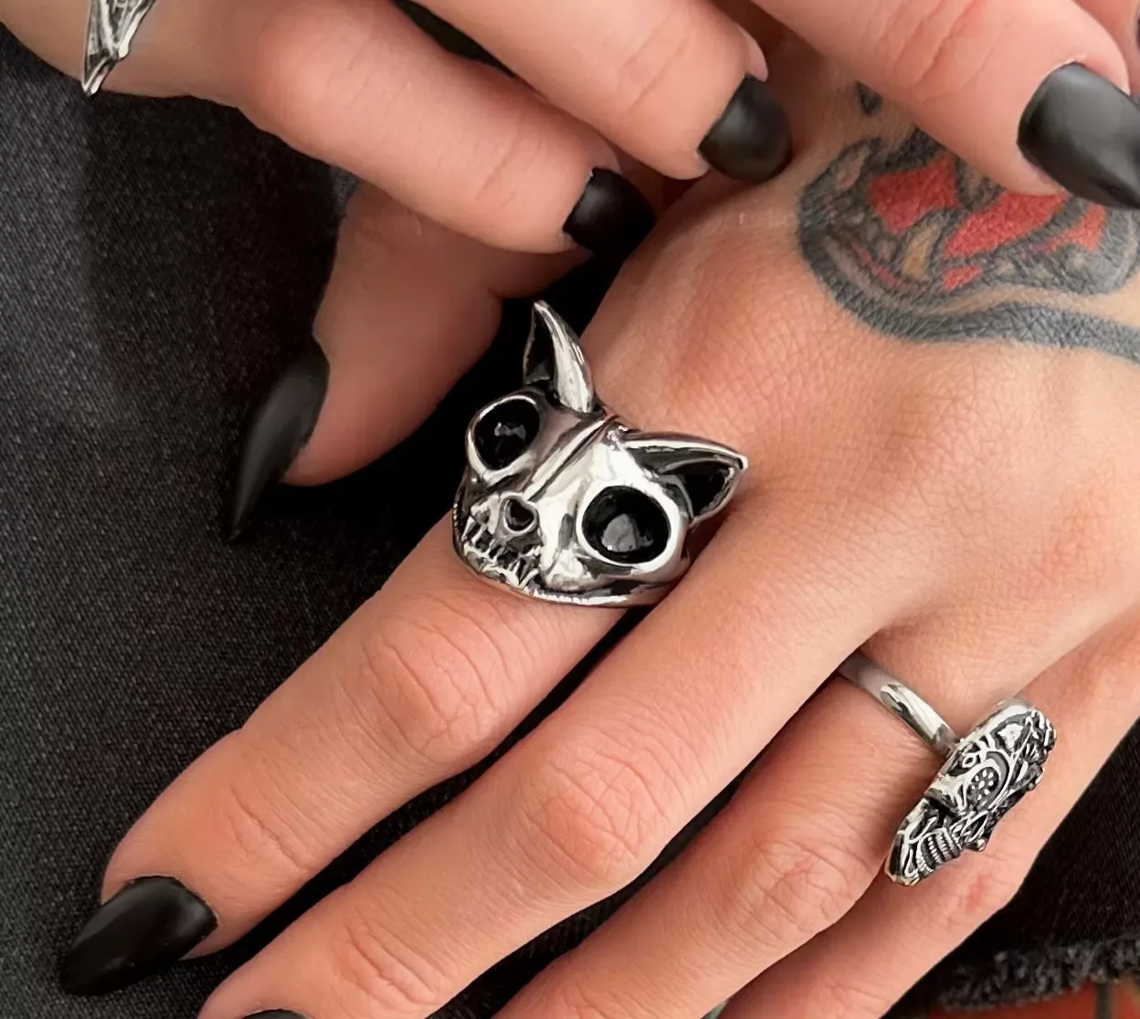 Anel Cat Skull Prateado
