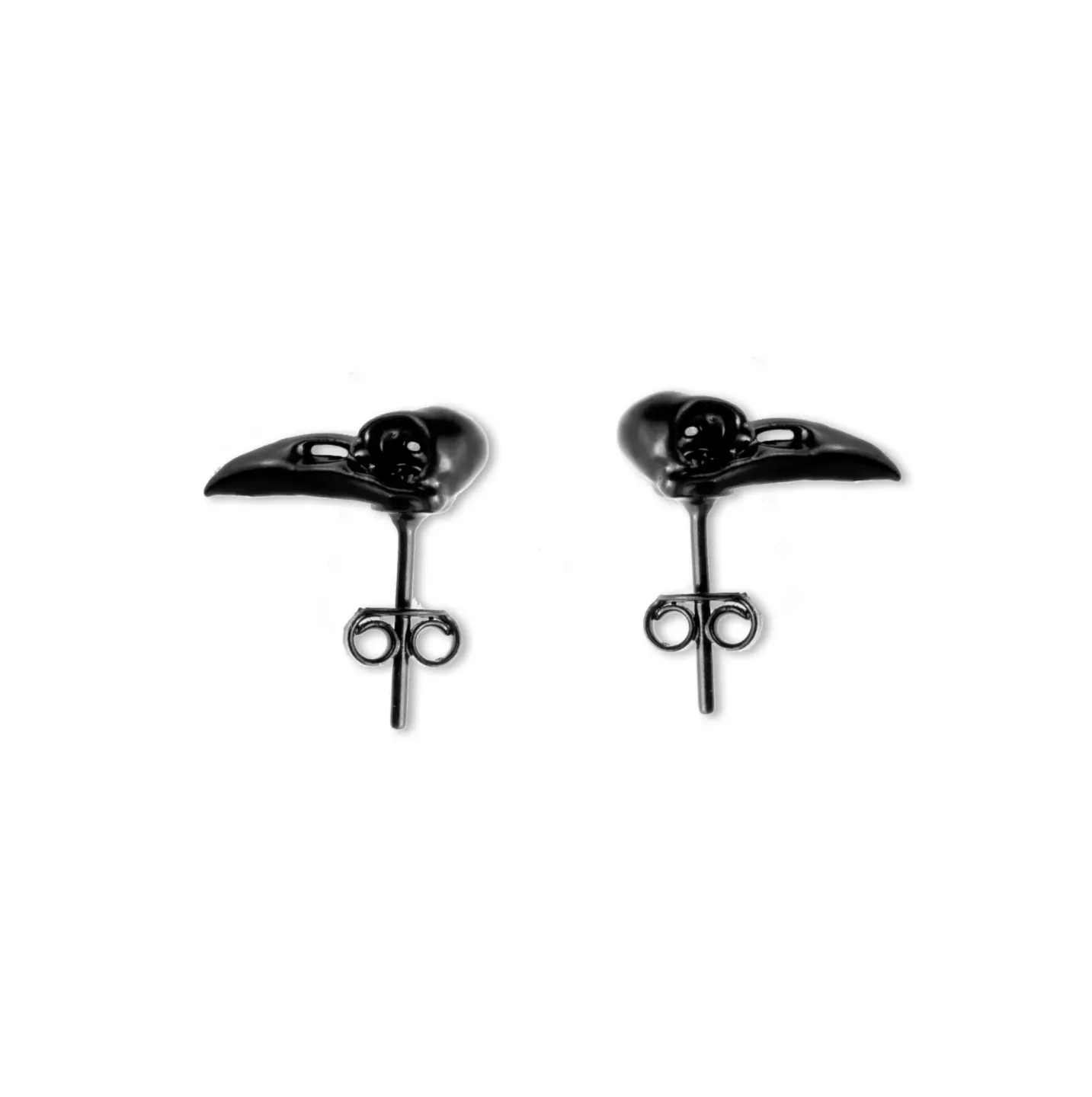 Brinco Stud Raven Skull Preto Fosco