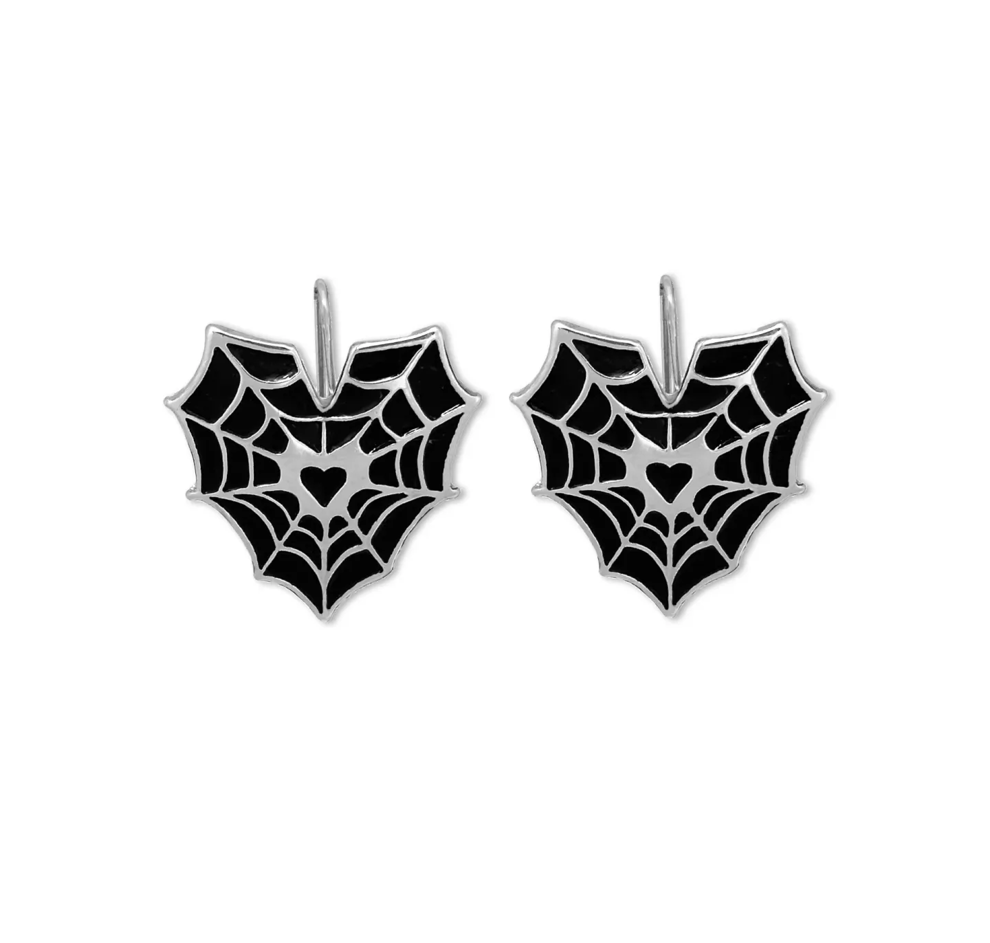 Brinco Com Haste Spider Web Heart Prateado
