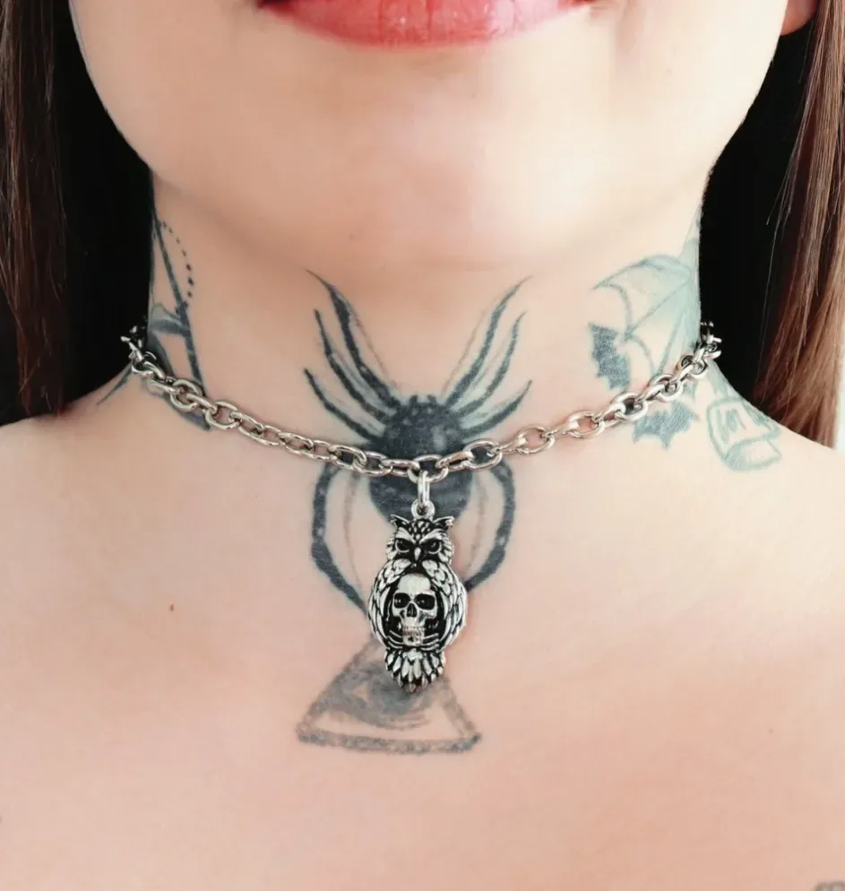 Choker Corrente Coruja Riot! Prateado