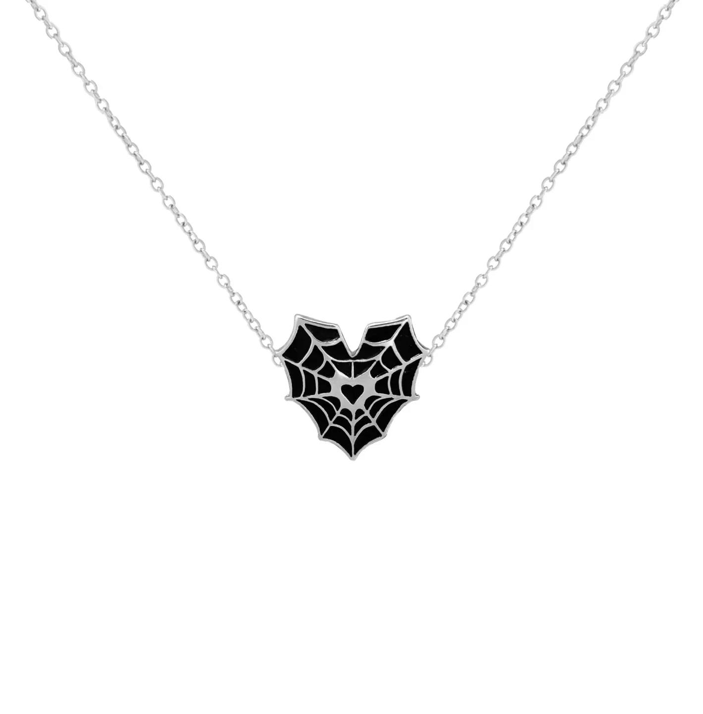 Colar Spider Web Heart Prateado