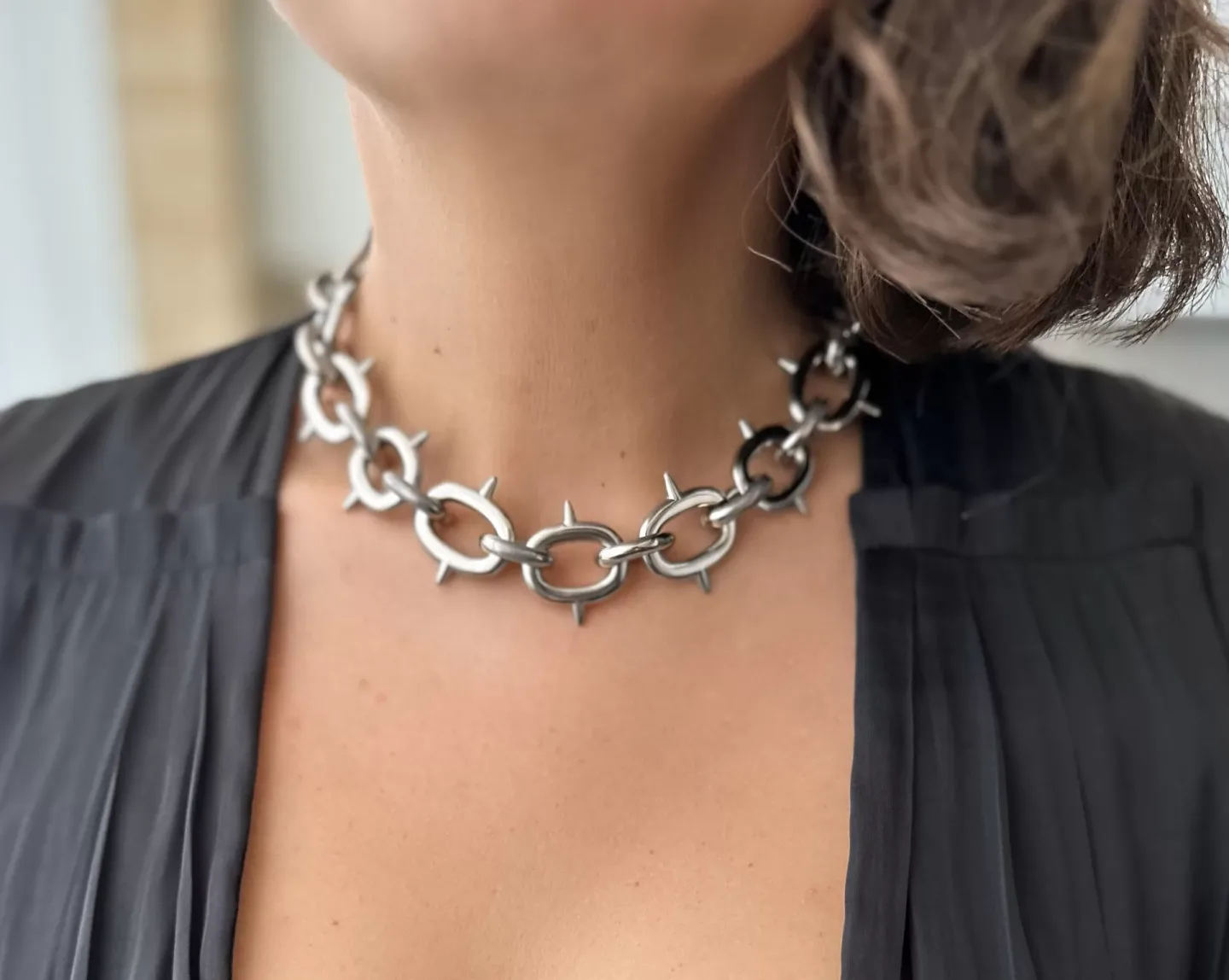 Colar / Choker Spiked Chain Prateado