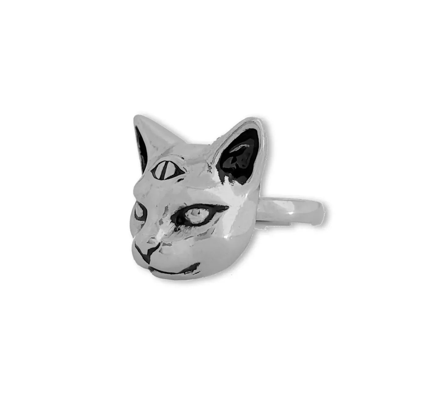 Anel Gato 3 Olhos Prateado