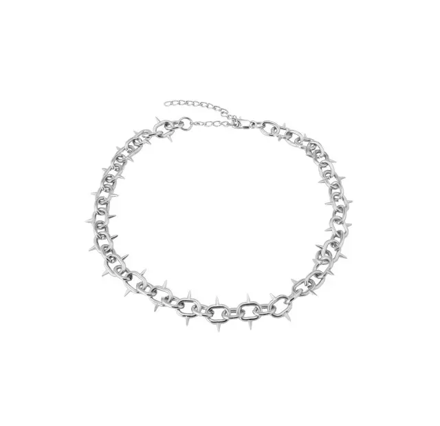 Colar / Choker Spiked Chain Elo Pequeno Prateado