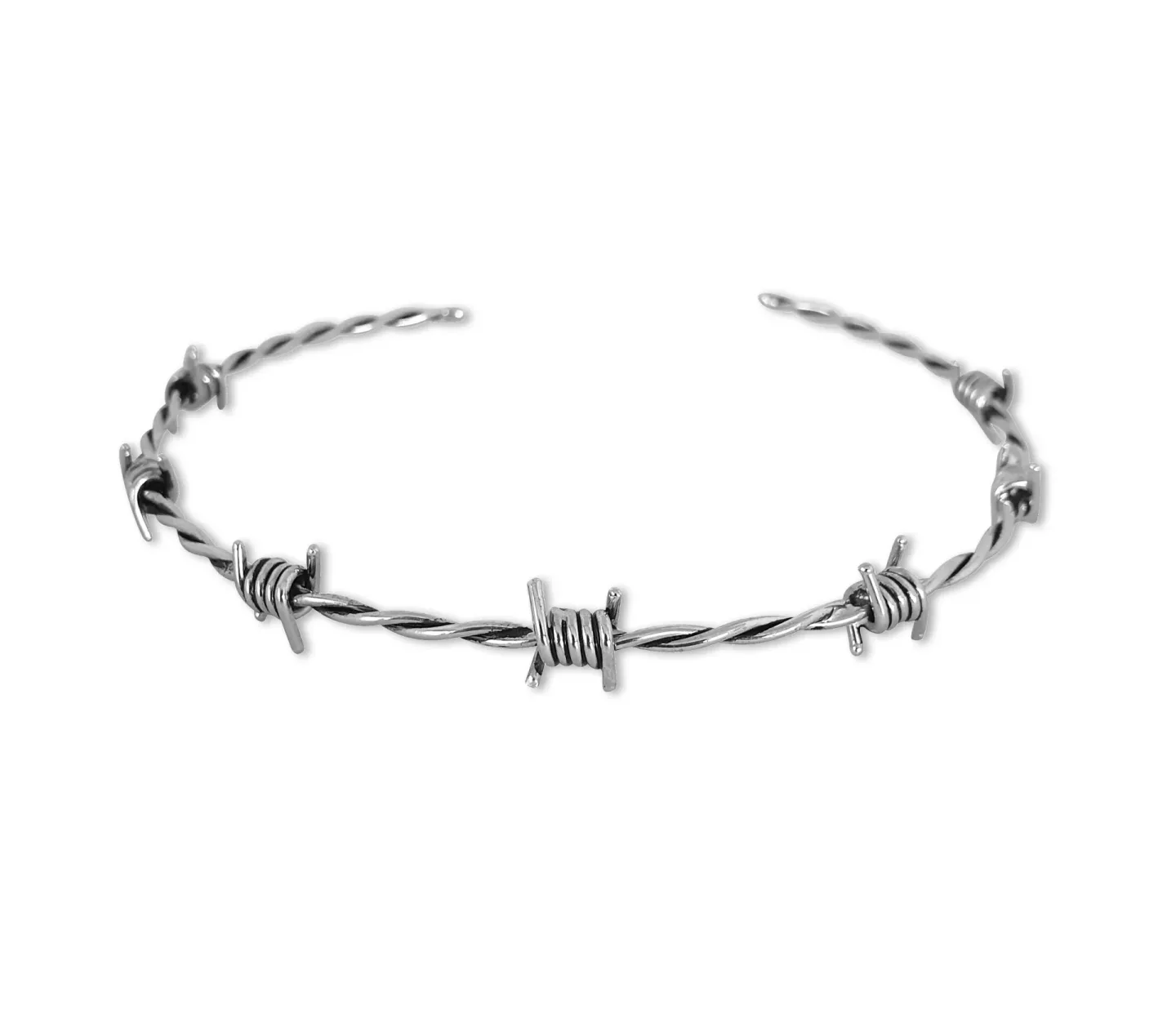 Gargantilha Arame Farpado 2mm Farpas Duplas Prateado