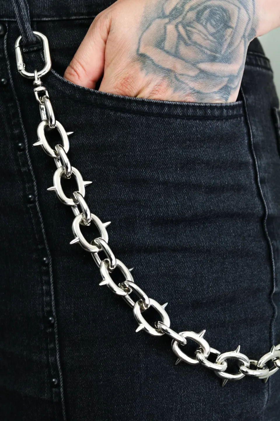 Corrente Carteira / Chave Spiked Chain Prateado