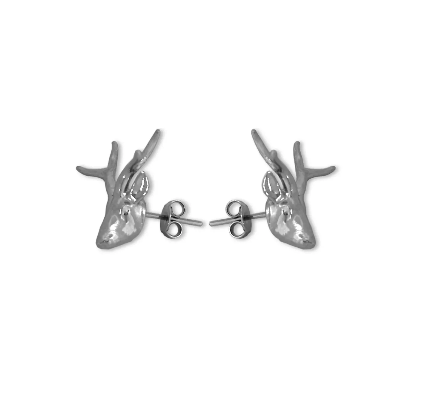 Brinco Stud Deer Head Prateado