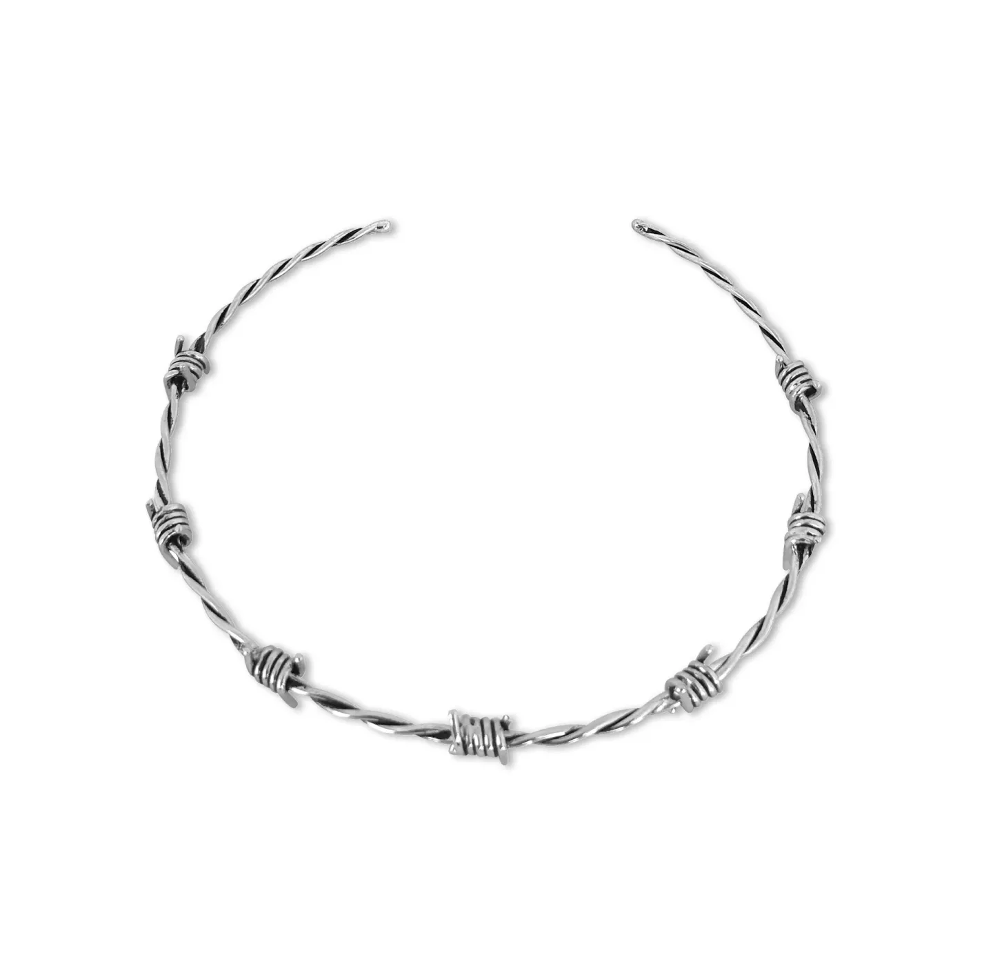 Gargantilha Arame Farpado 2mm Farpas Duplas Prateado