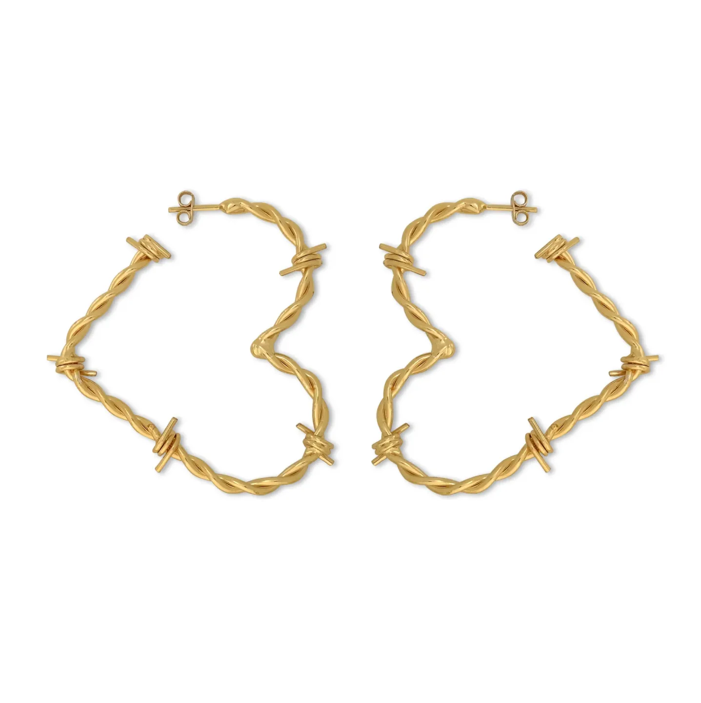 Brinco Coração Arame Farpado Dourado