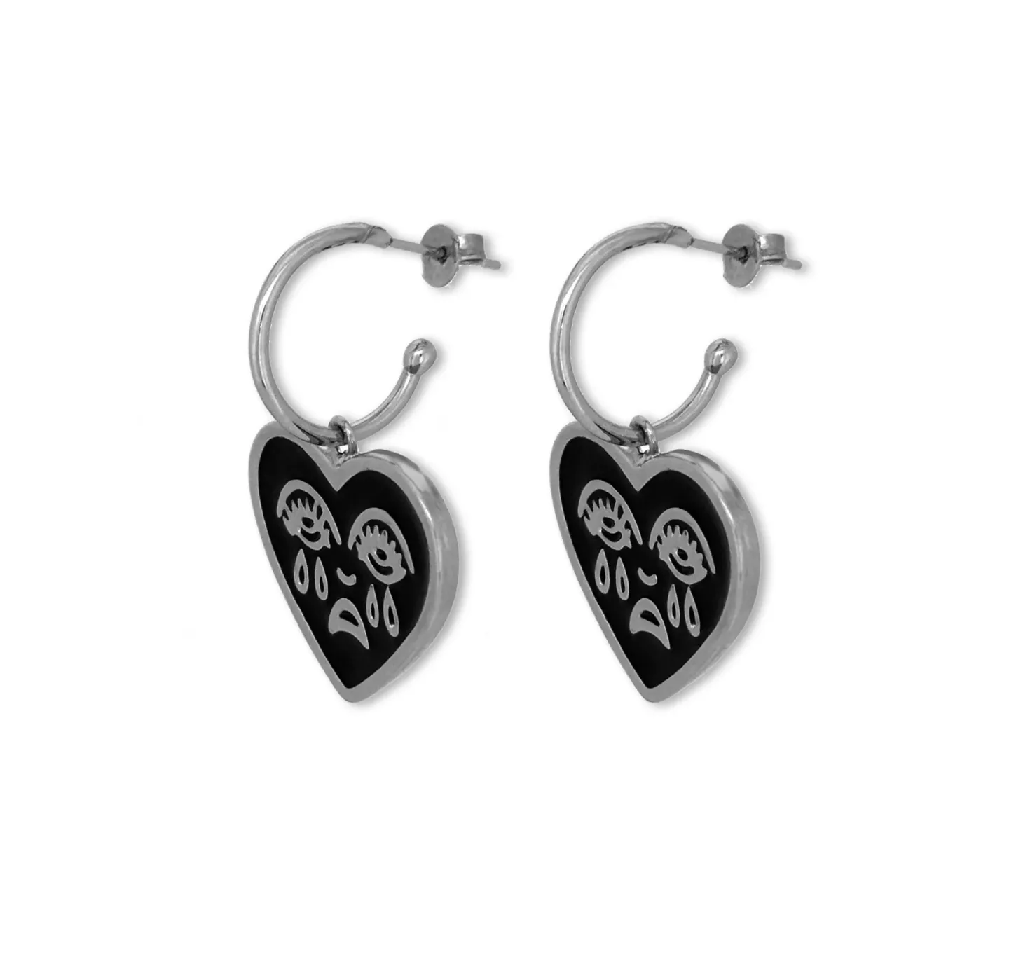 Brinco Argola Cry Heart Prateado