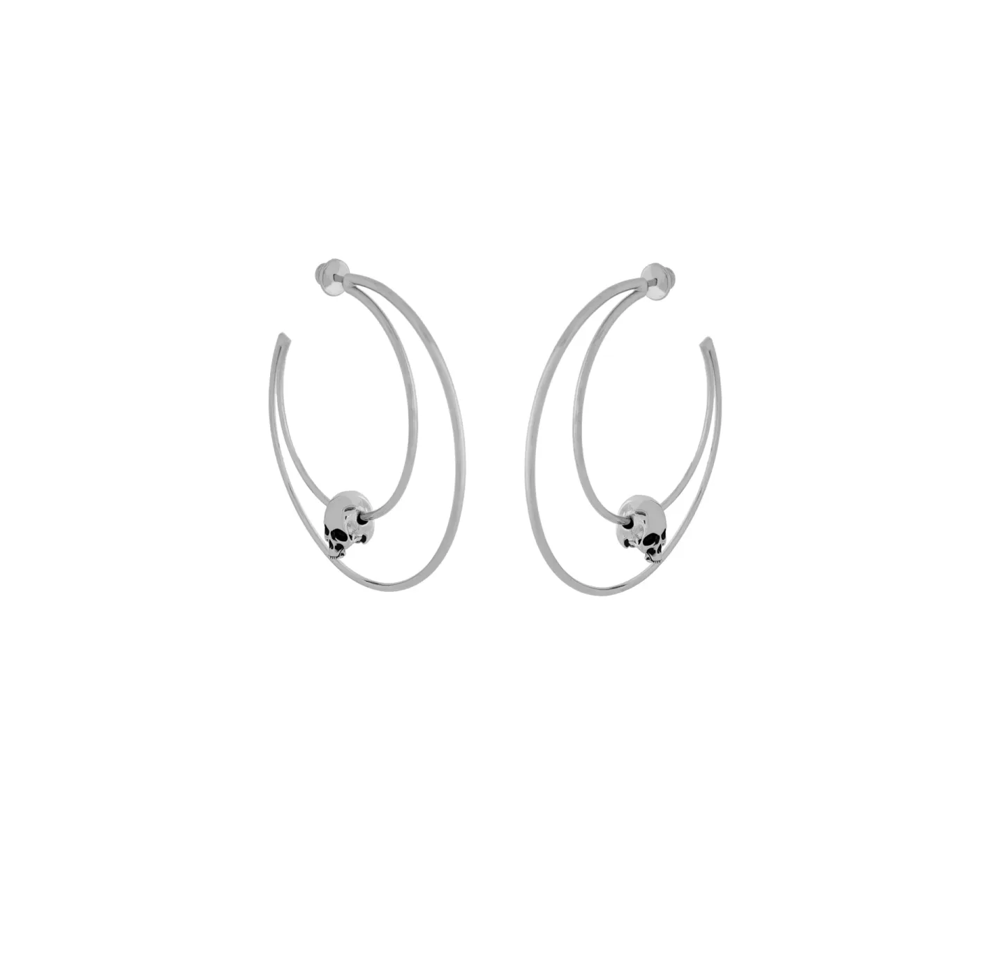 Brinco Argola Wire Moon and Skull - Prateado