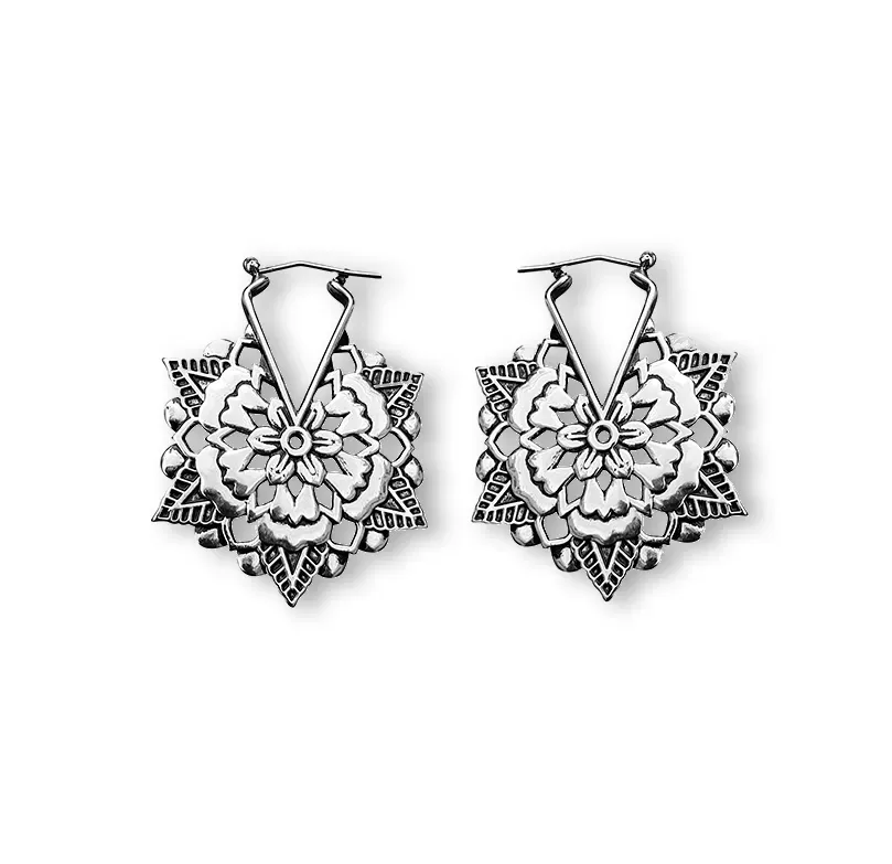 Brinco Mandala Flor Prateado