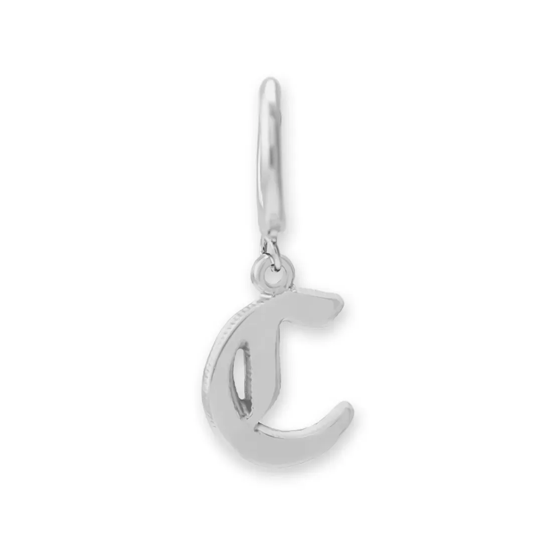Brinco Argola Alfabeto Fonte Gothic Prateado