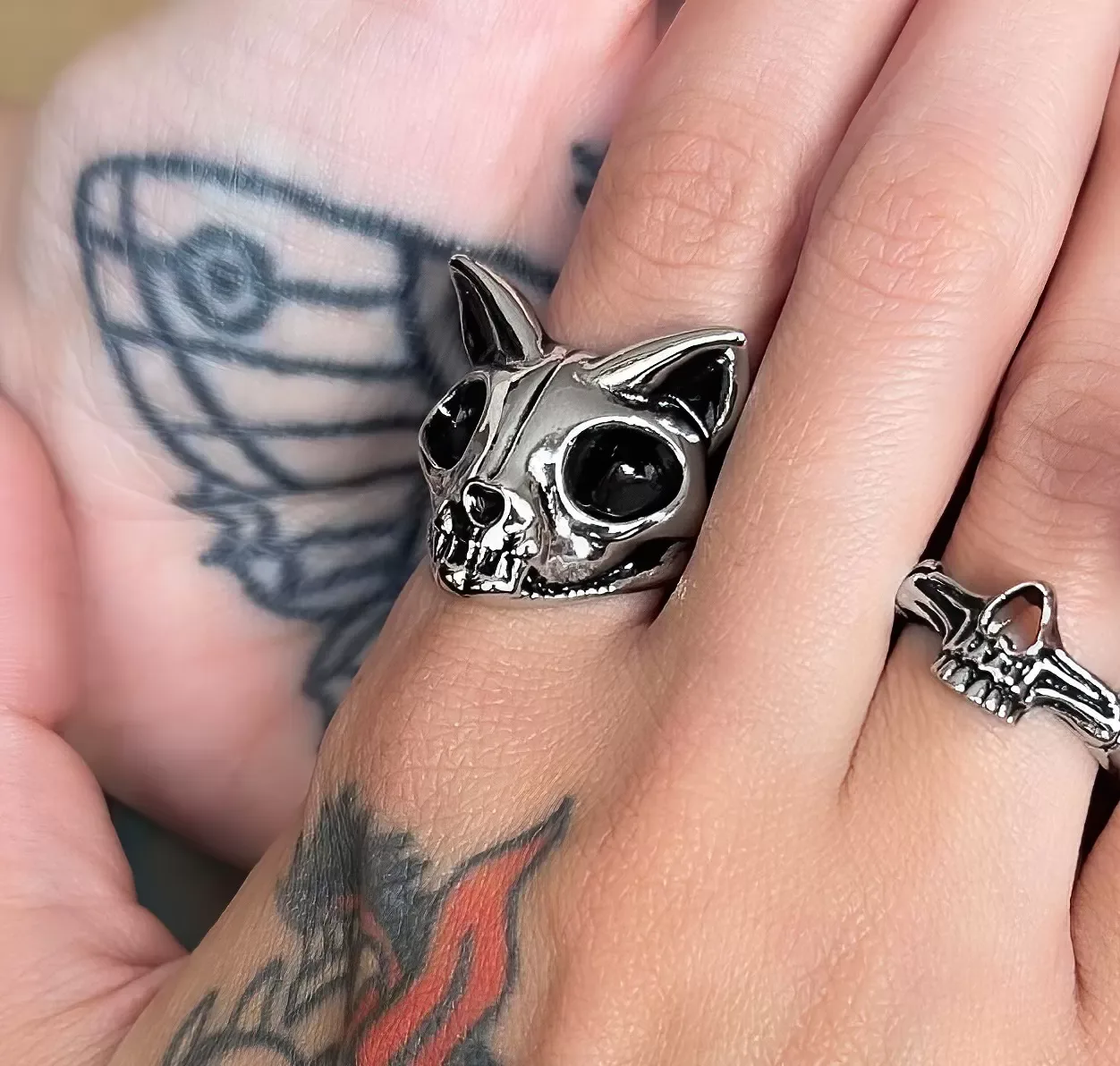 Anel Cat Skull Prateado