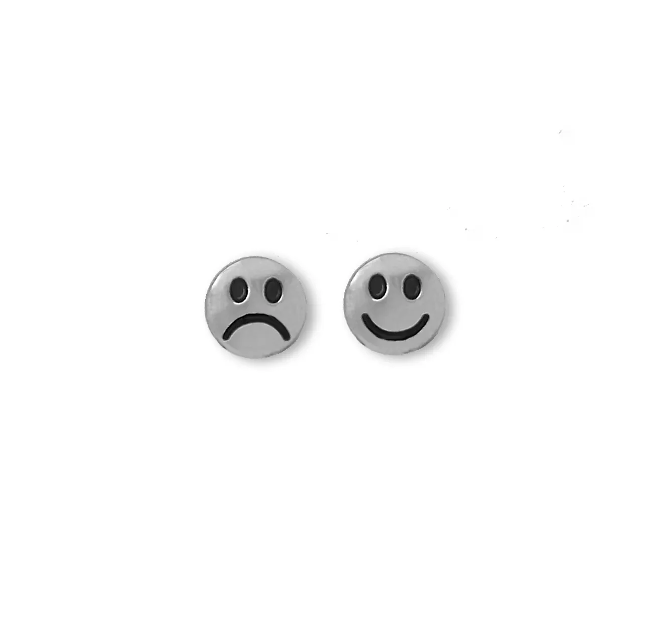 Brinco Stud Happy / Sad Smile Prateado