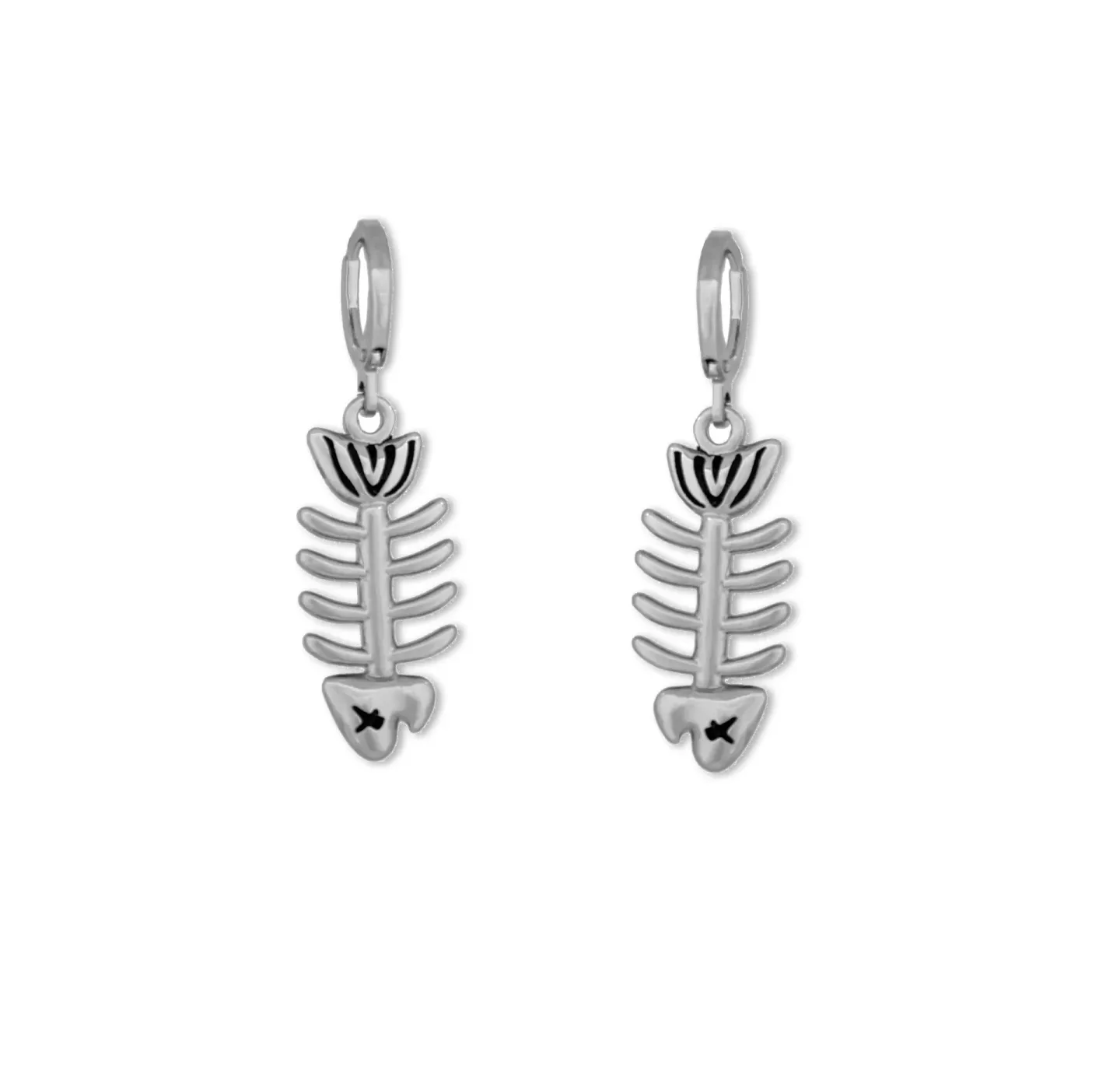 Brinco Argola Fish Bones Prateado