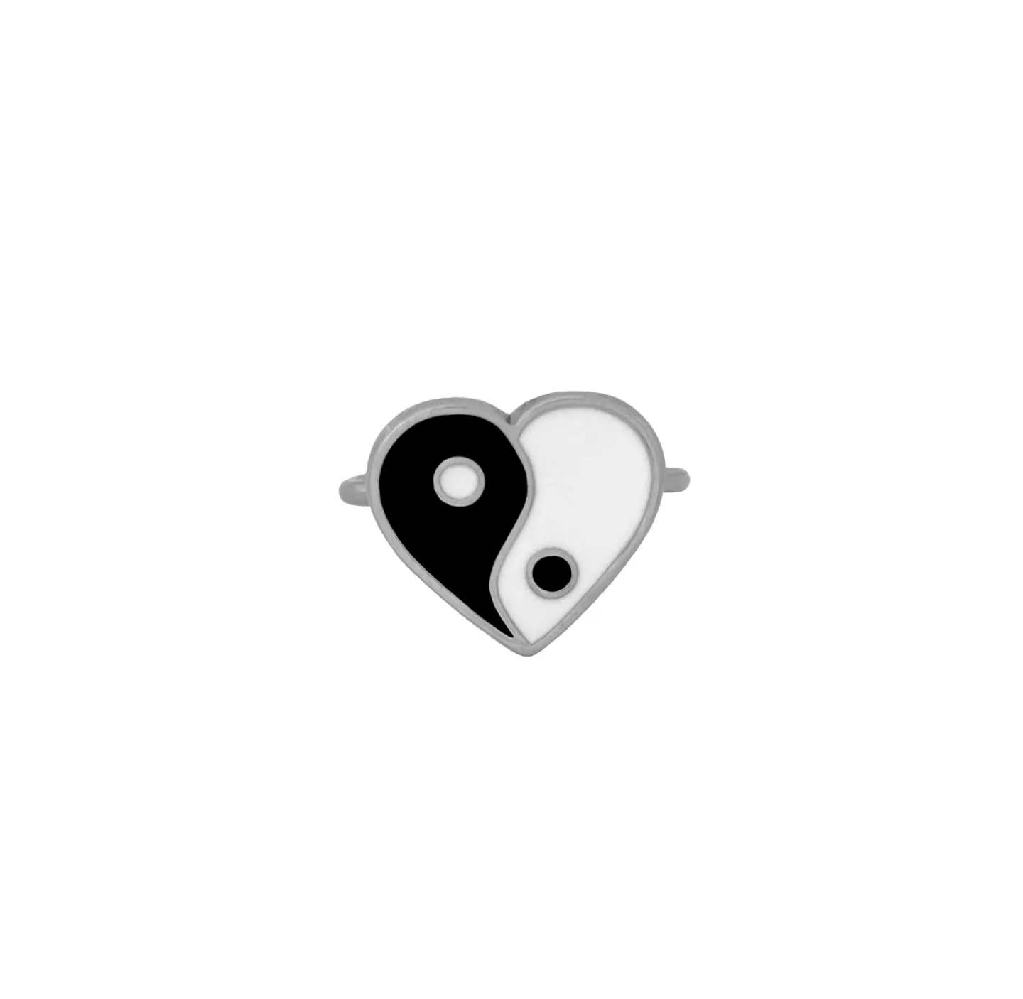 Anel Coração Yin Yang Prateado