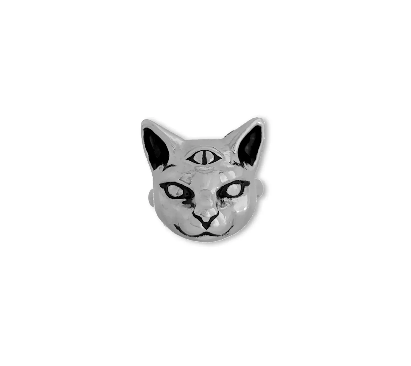 Anel Gato 3 Olhos Prateado