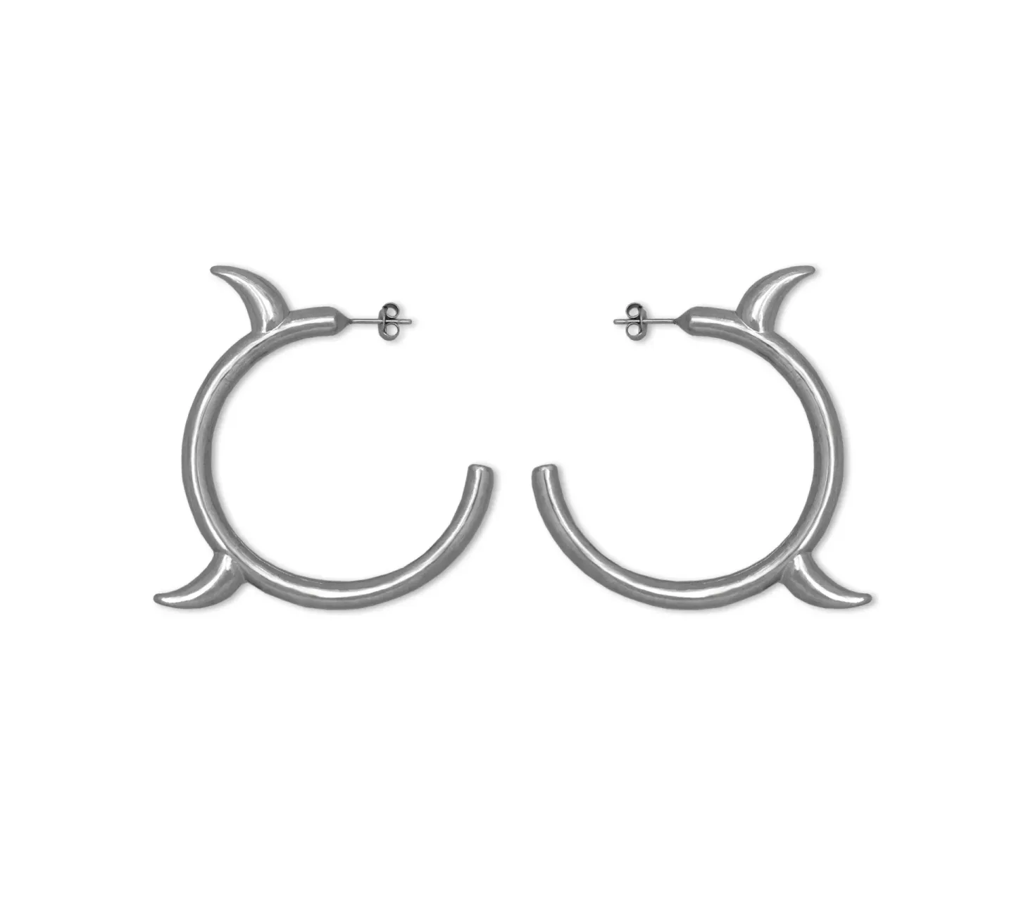 Brinco Argola Devil Horns Prateado