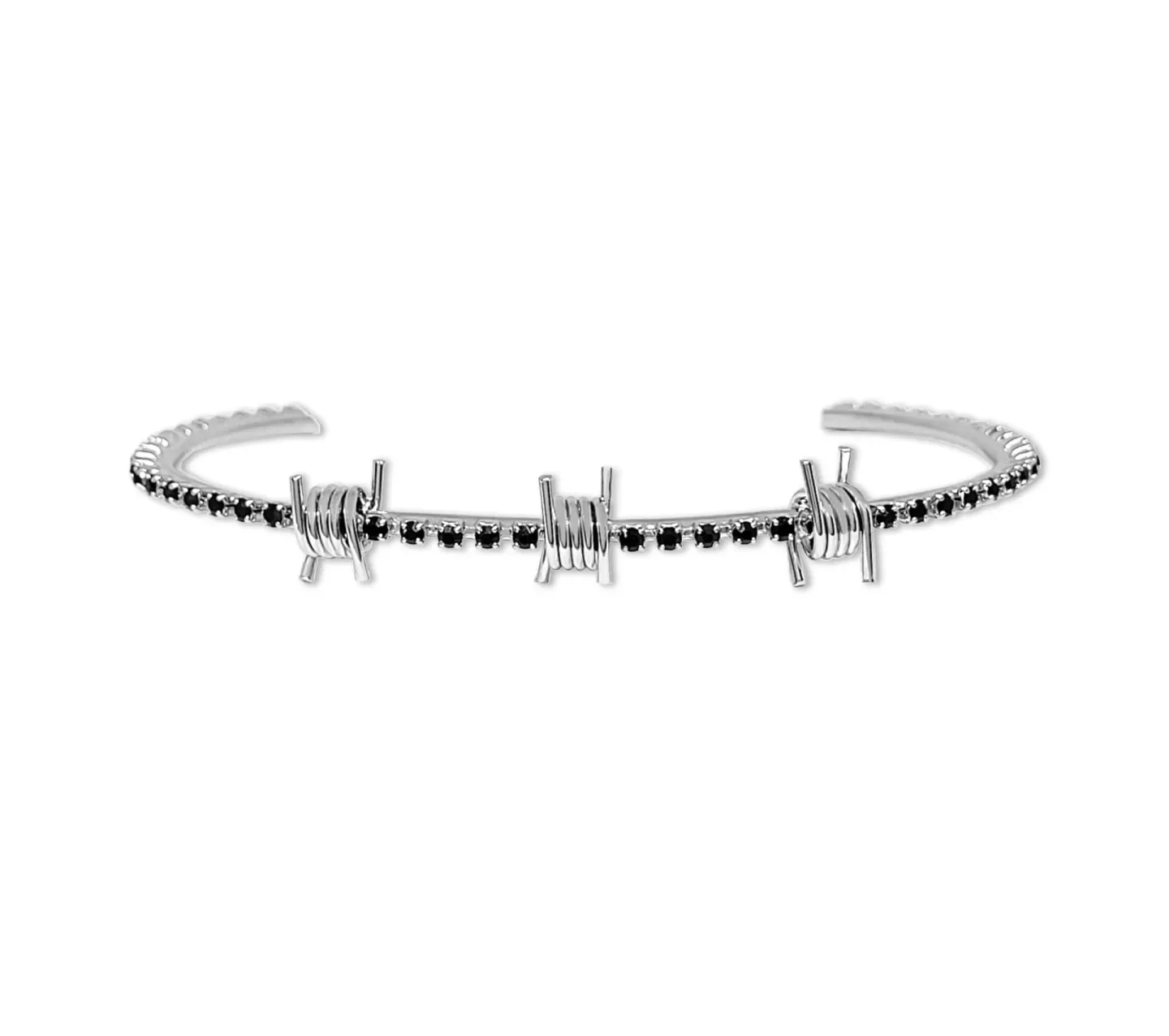 Pulseira Farpas Com Strass Preto Prateado