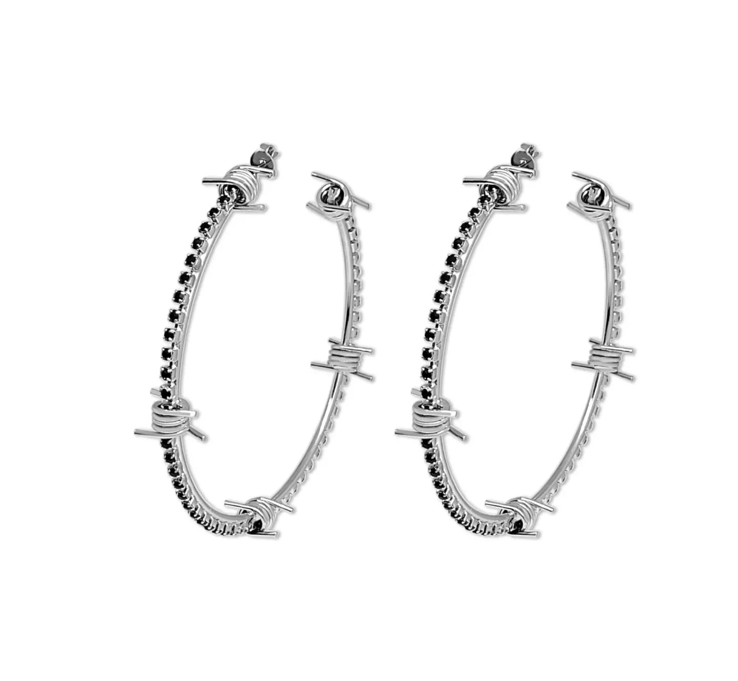 Brinco Argola Farpas Com Strass Preto Prateado